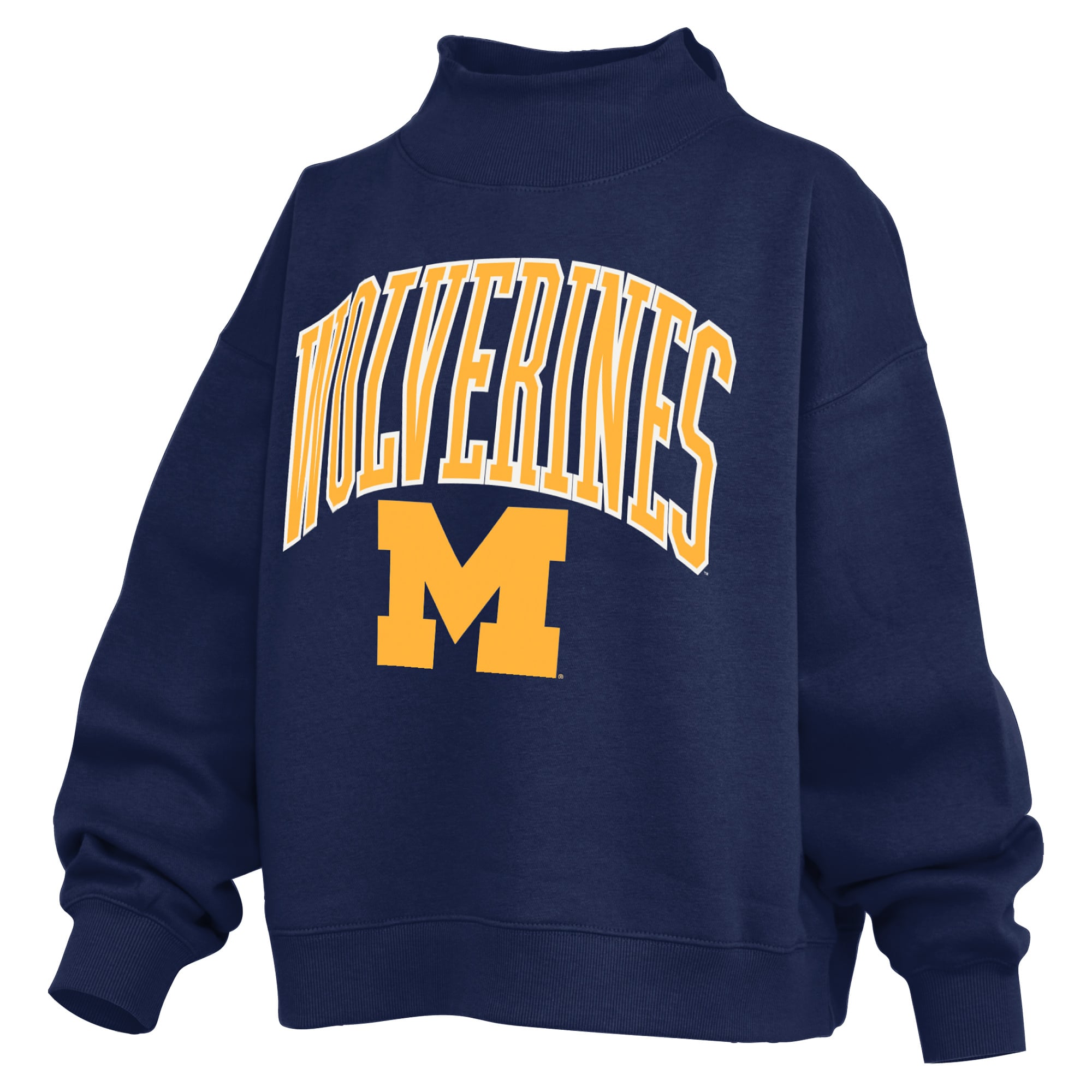 Sweat-shirt à col montant oversize en polaire avec slogan, bleu marine, Michigan Wolverines, pour femme, Pressbox