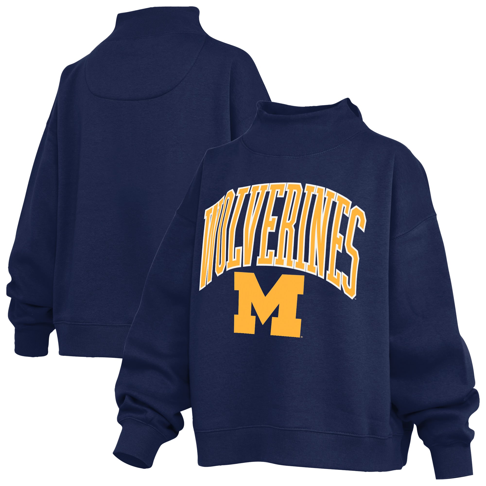 Sweat-shirt à col montant oversize en polaire avec slogan, bleu marine, Michigan Wolverines, pour femme, Pressbox