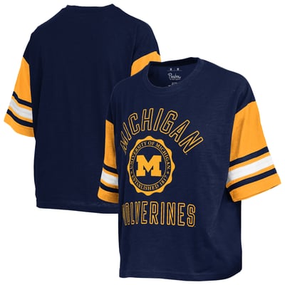  Michigan Wolverines Pressbox Women's Sunday Colorblock Seal T-Shirt - Navy