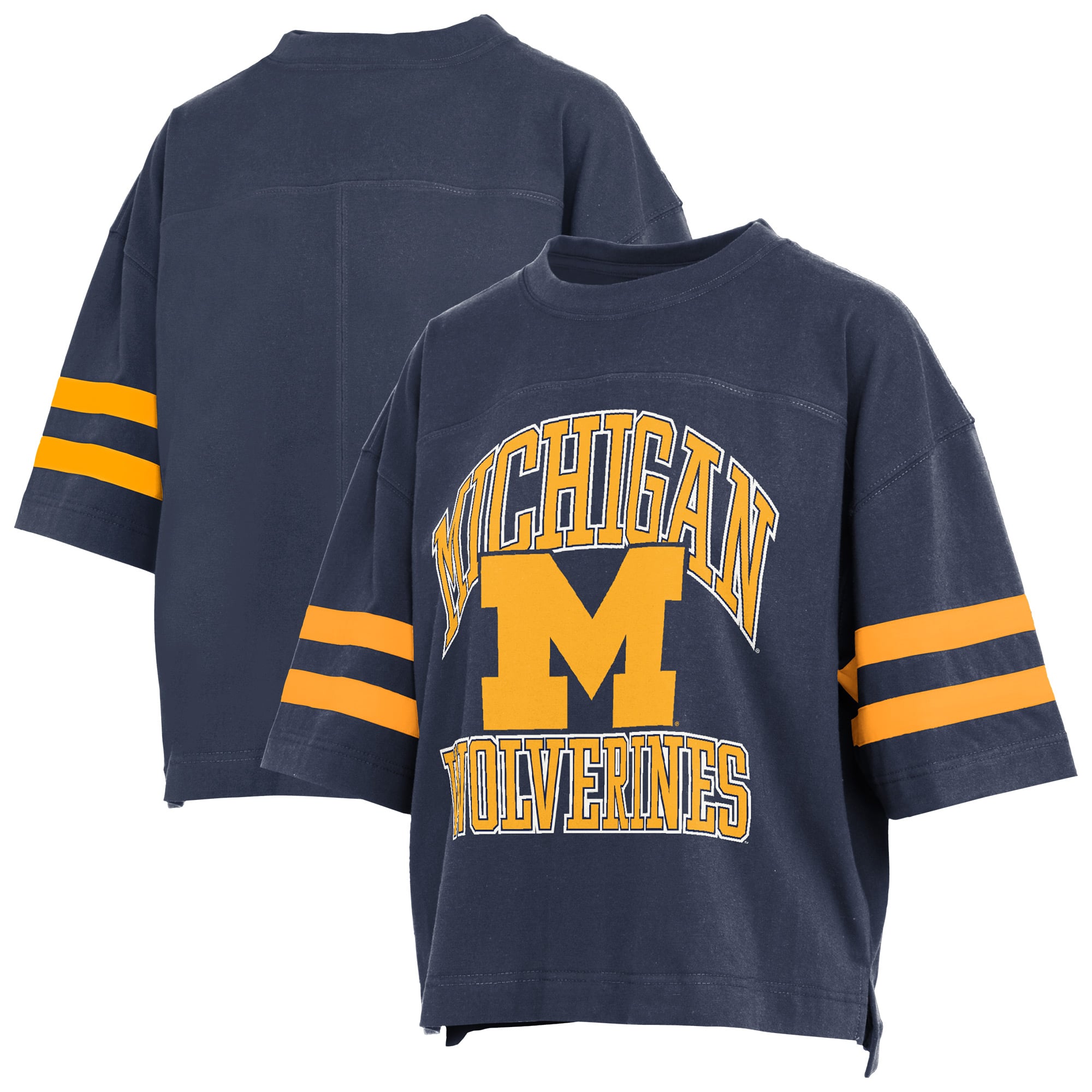 T-shirt court Pressbox pour femmes, bleu marine, Michigan Wolverines, Wayne Tyler