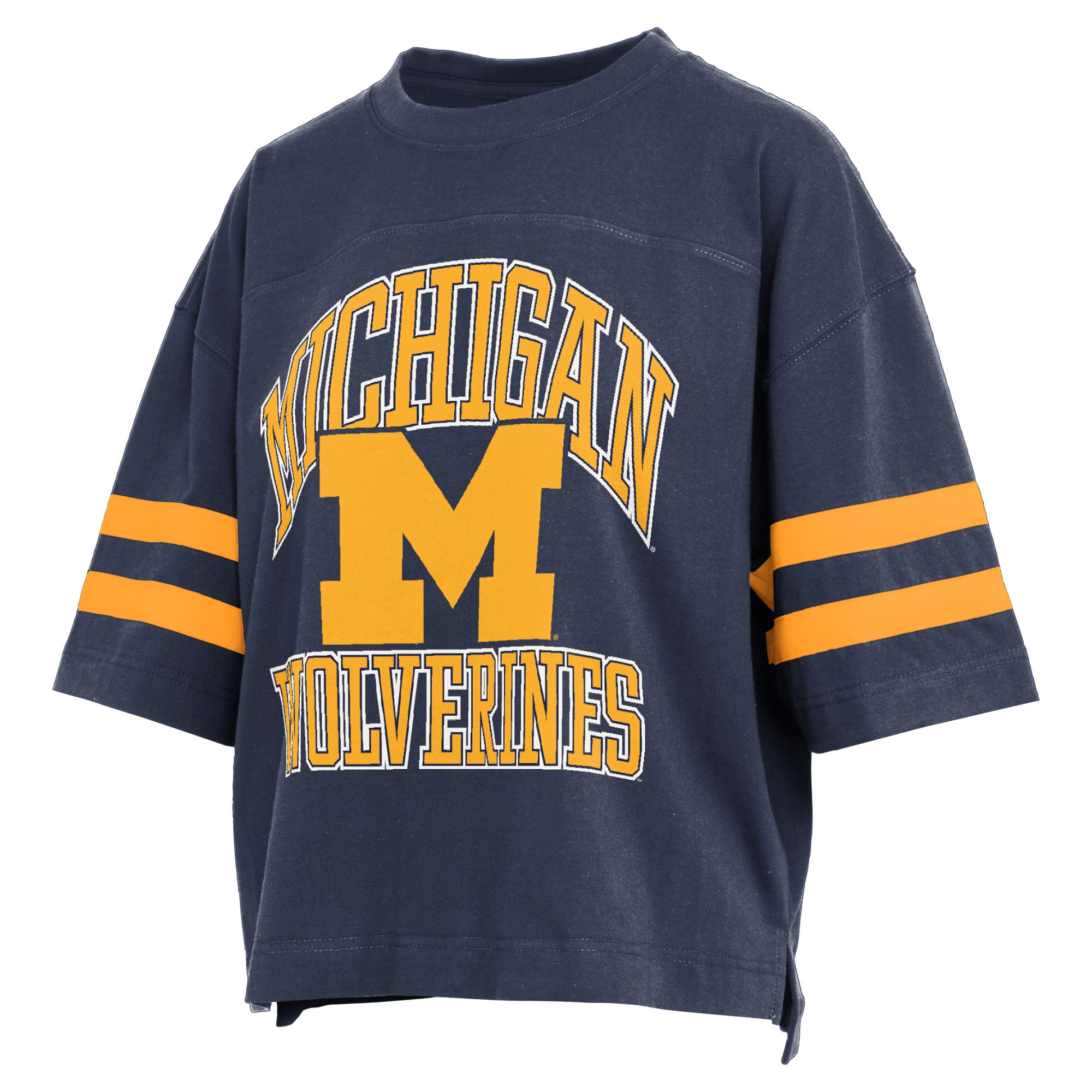 T-shirt court Pressbox pour femmes, bleu marine, Michigan Wolverines, Wayne Tyler