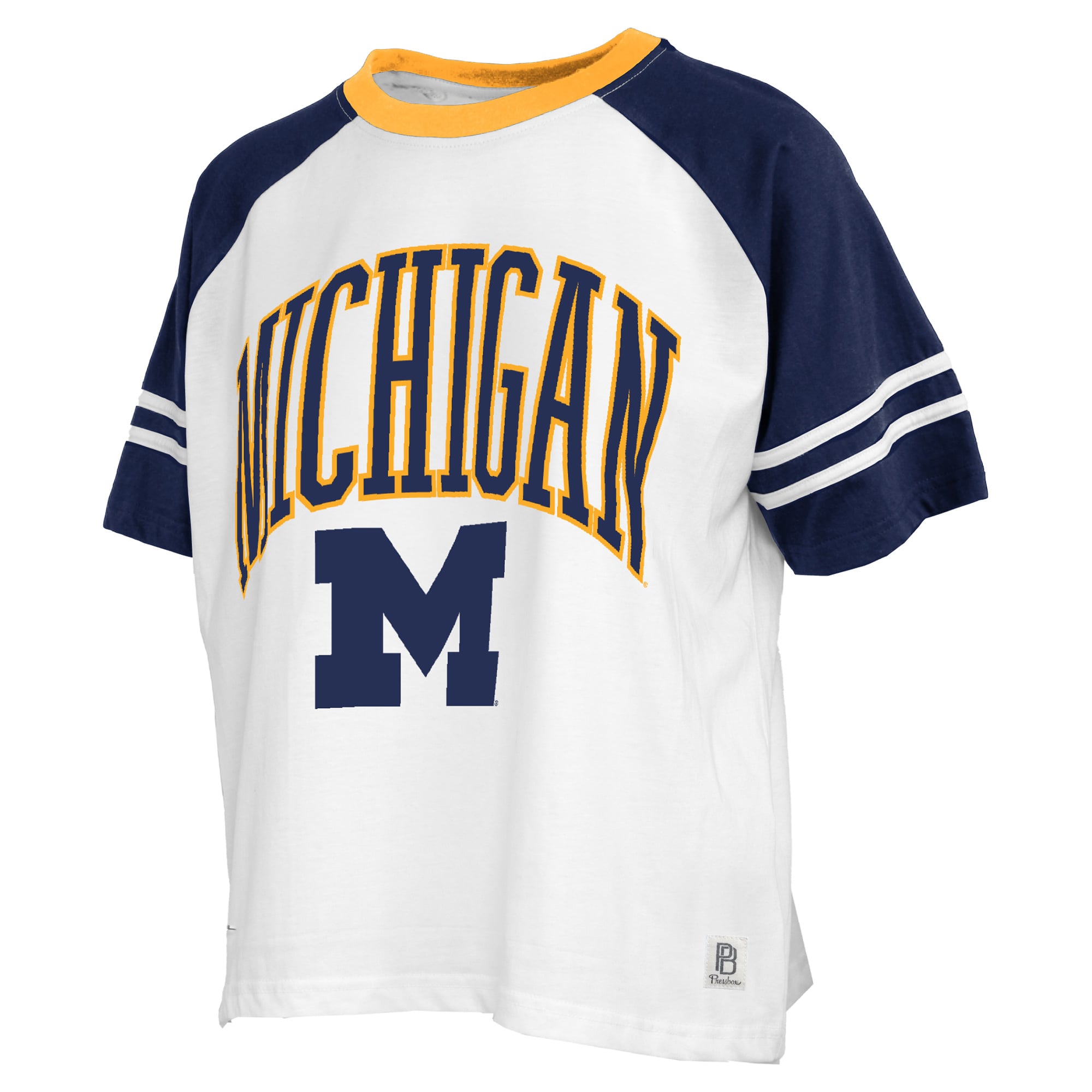 T-shirt Pressbox blanc pour femmes Michigan Wolverines Sky Colorblock