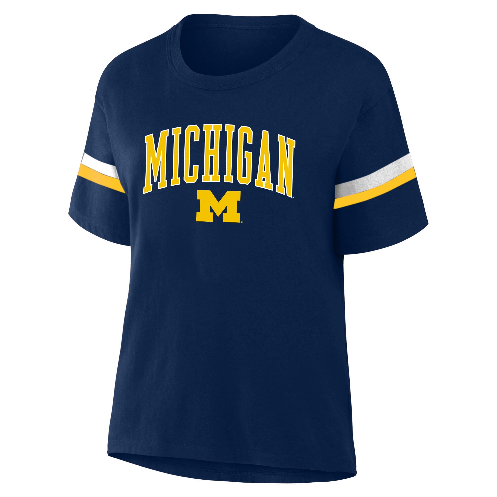 Women's Profile Navy Michigan Wolverines Stripe Plus T-Shirt