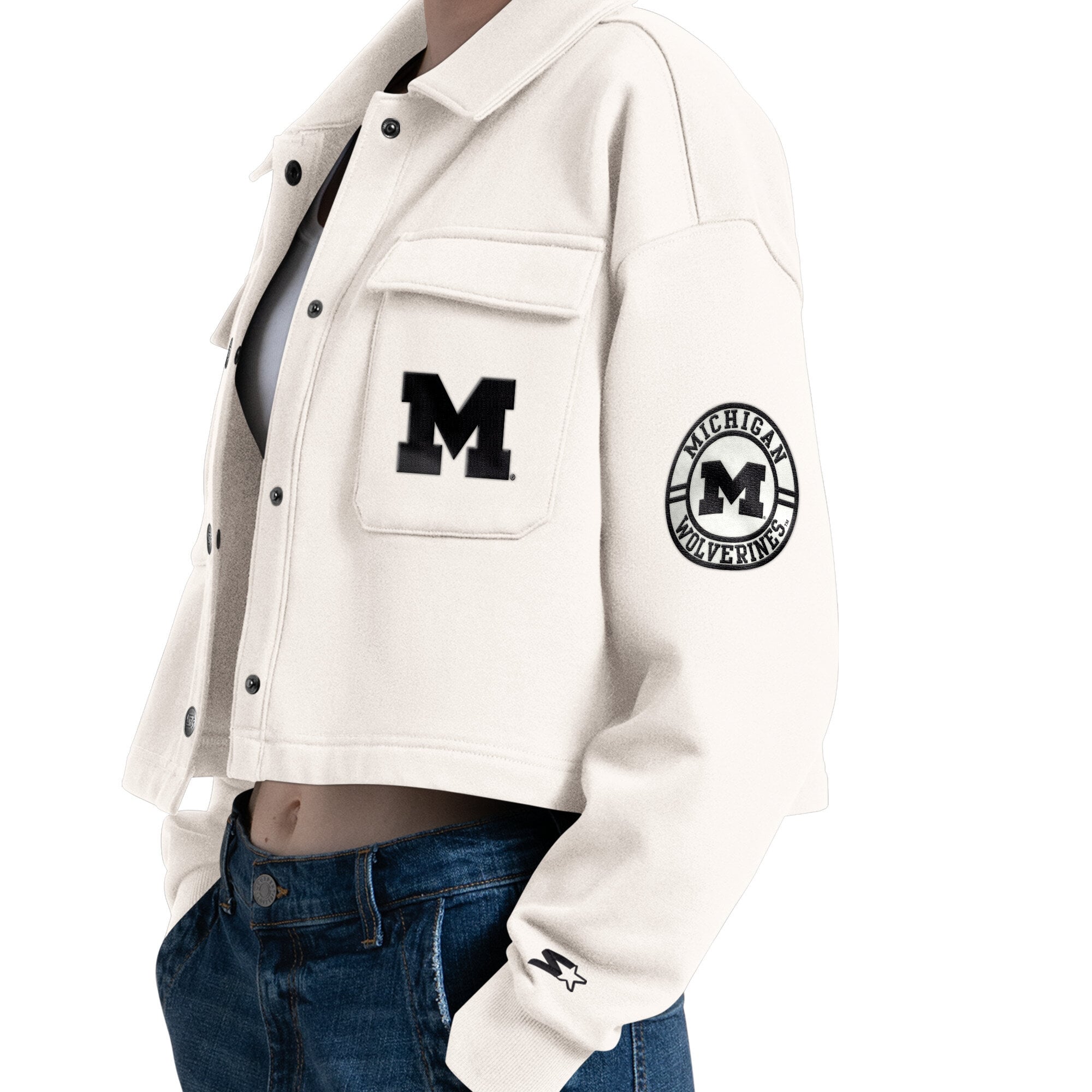 Crème Starter pour femmes Michigan Wolverines Anchor Chemise courte à boutons-pression