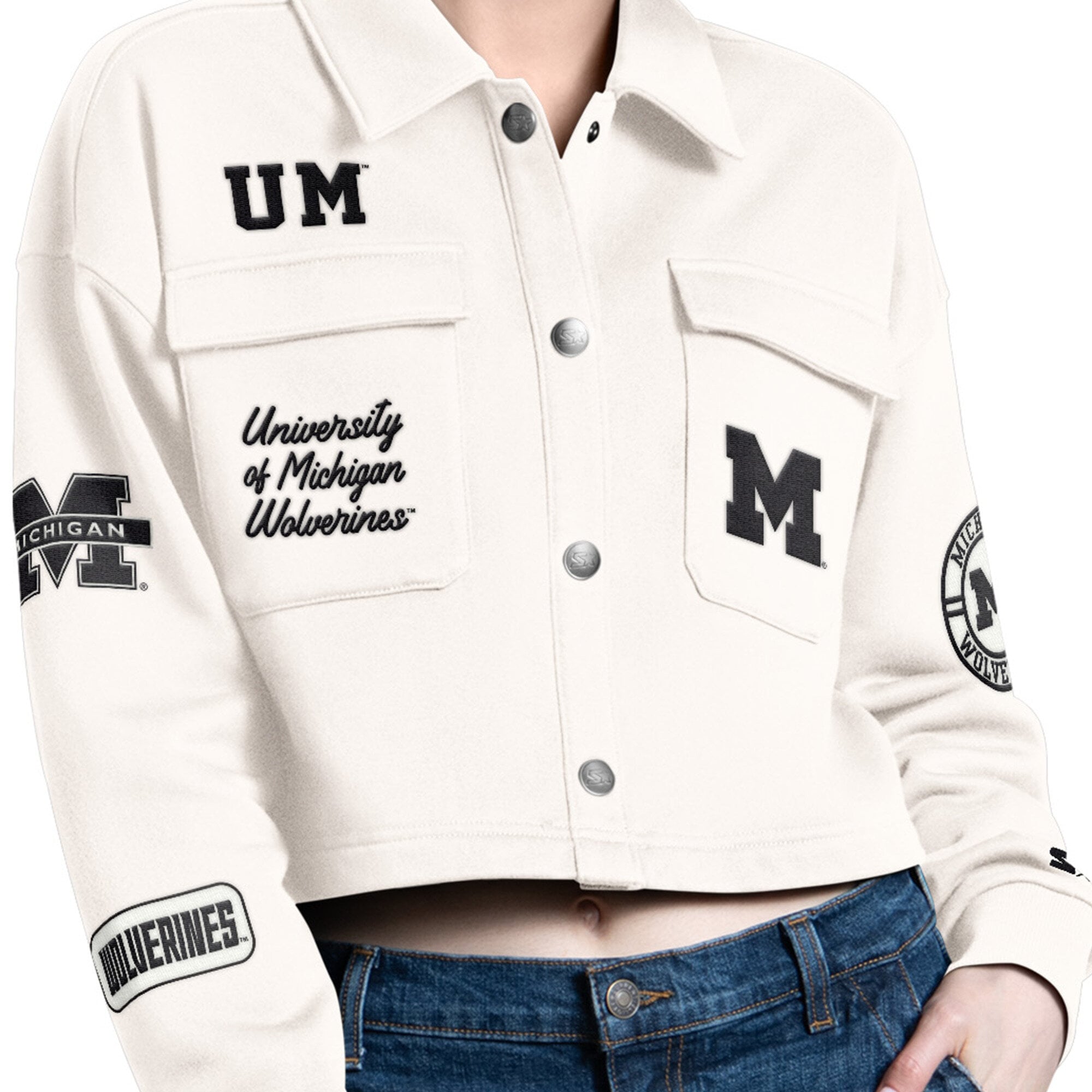 Crème Starter pour femmes Michigan Wolverines Anchor Chemise courte à boutons-pression
