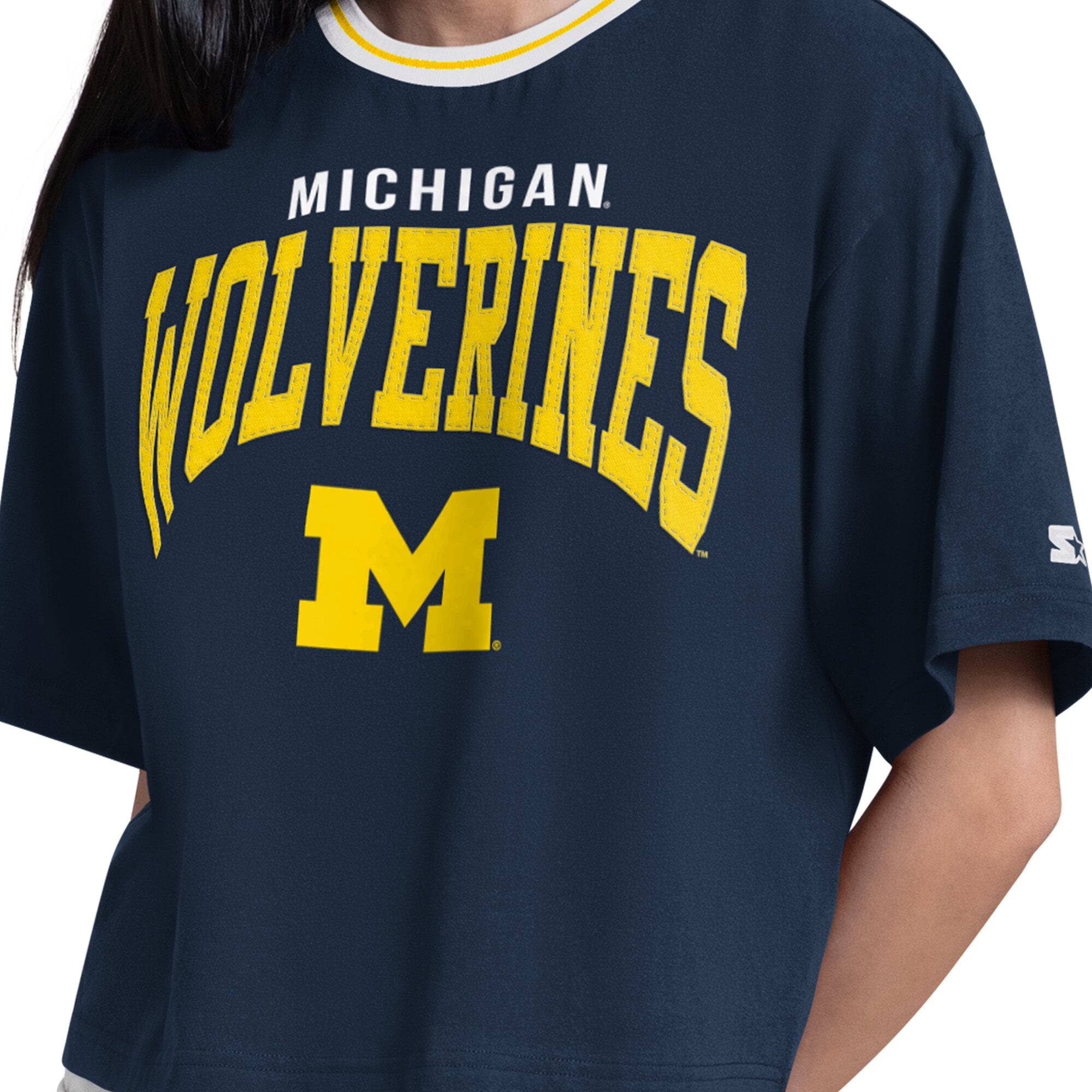 Women's Starter Navy Michigan Wolverines Ace Cropped T-Shirt