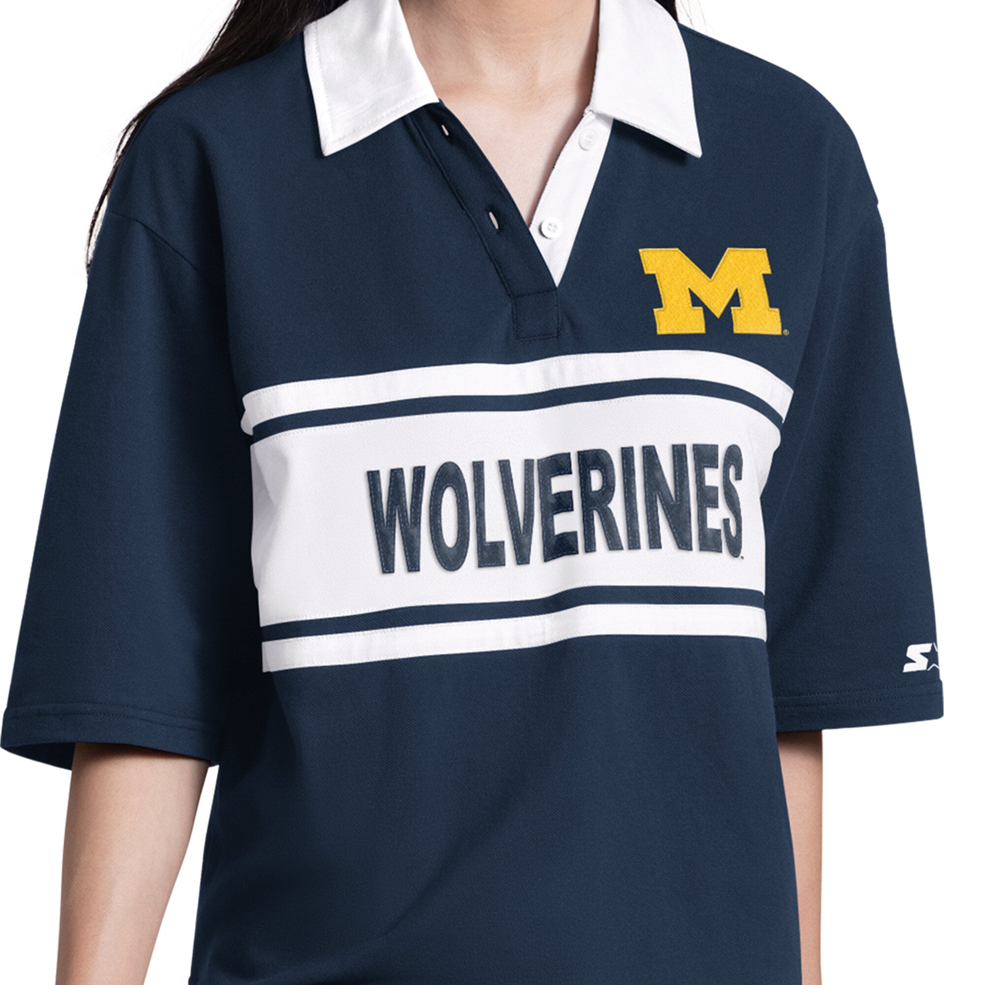 Polo Starter bleu marine pour femme, Michigan Wolverines Outfielder