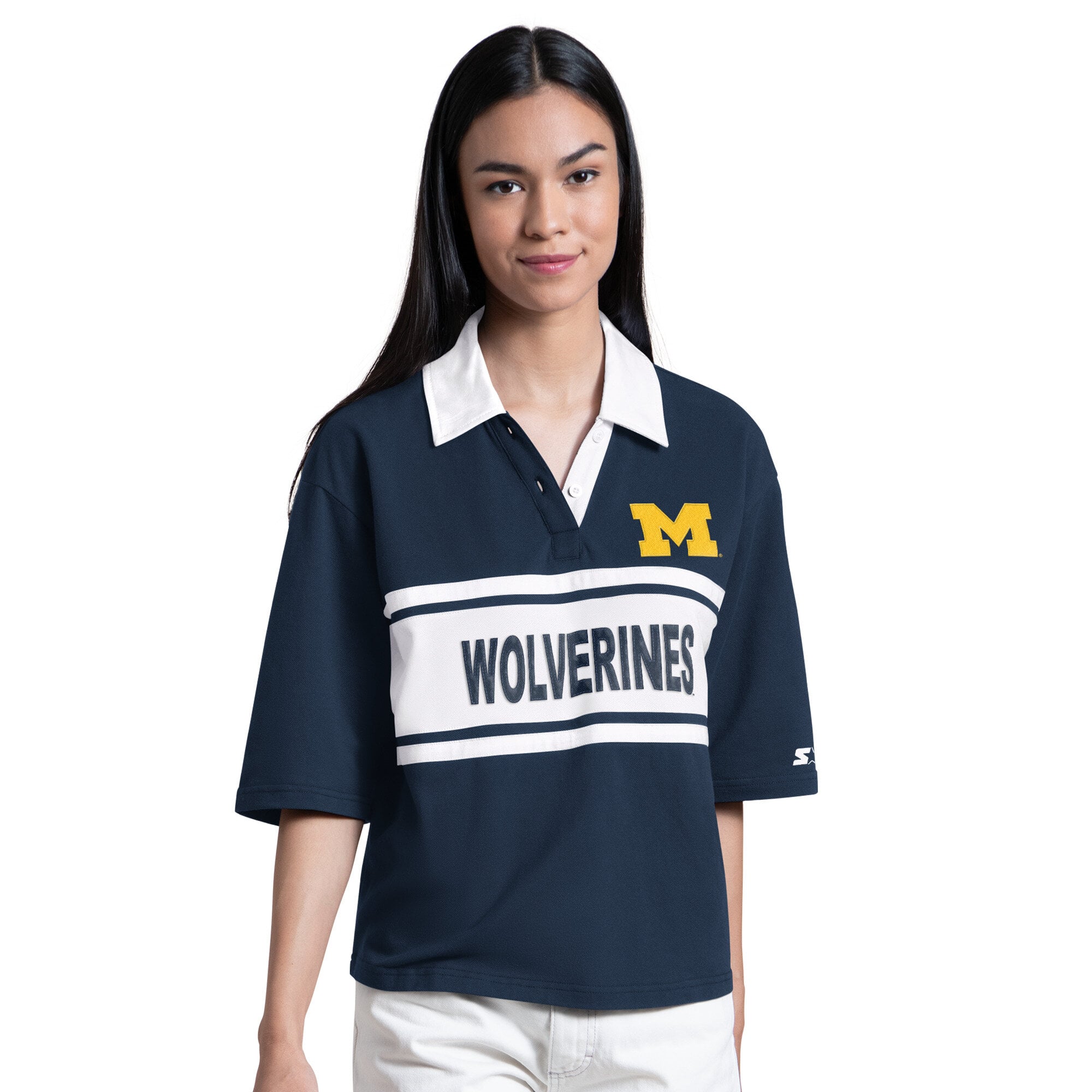 Polo Starter bleu marine pour femme, Michigan Wolverines Outfielder