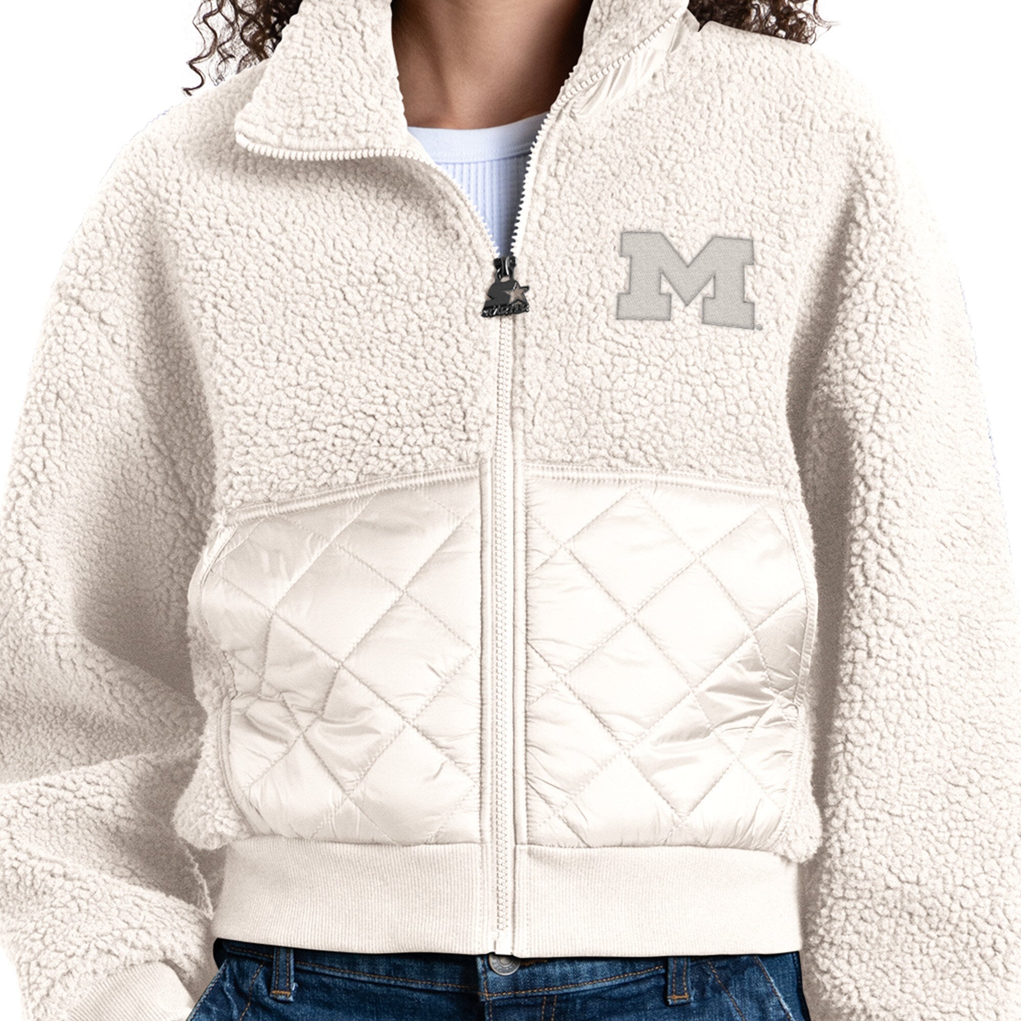Veste zippée intégrale Starter blanche Michigan Wolverines Journeyman Sherpa pour femme