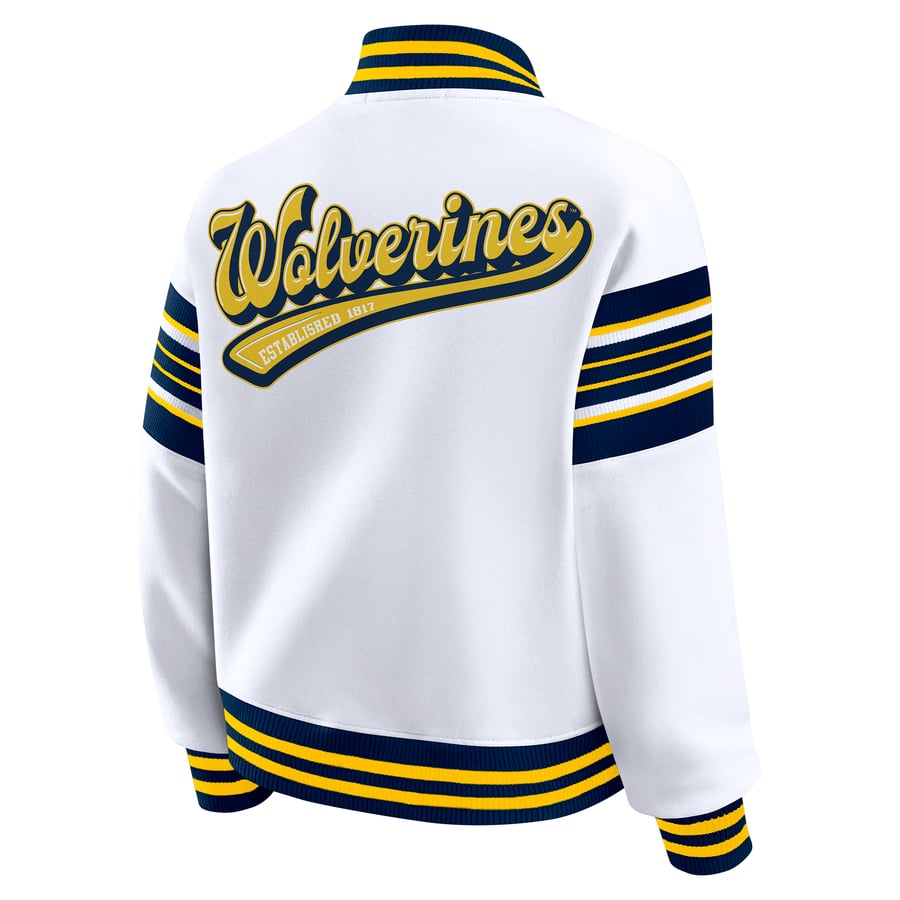 Michigan Wolverines Robe Women's WEAR by Erin Andrews White/Navy Michigan Wolverines Satin ...