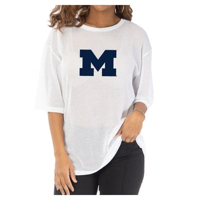 Michigan Wolverines Women's Mallory Mesh Oversized Fashion Jersey - White