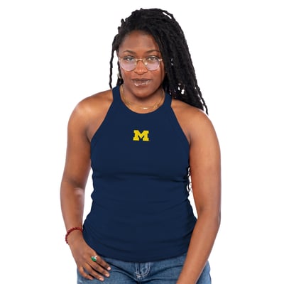  Michigan Wolverines ZooZatz Women's Tri-Blend Racerback Ribbed Tank Top - Navy