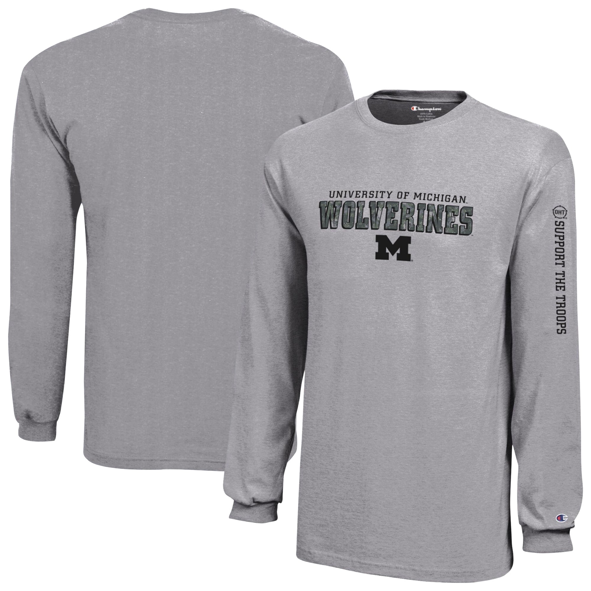T-shirt à manches longues Youth Champion Heather Gray Michigan Wolverines Operation Hat Trick