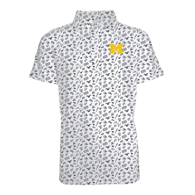 Michigan Wolverines Garb Youth Tom All-Over Football Print Polo - Gray