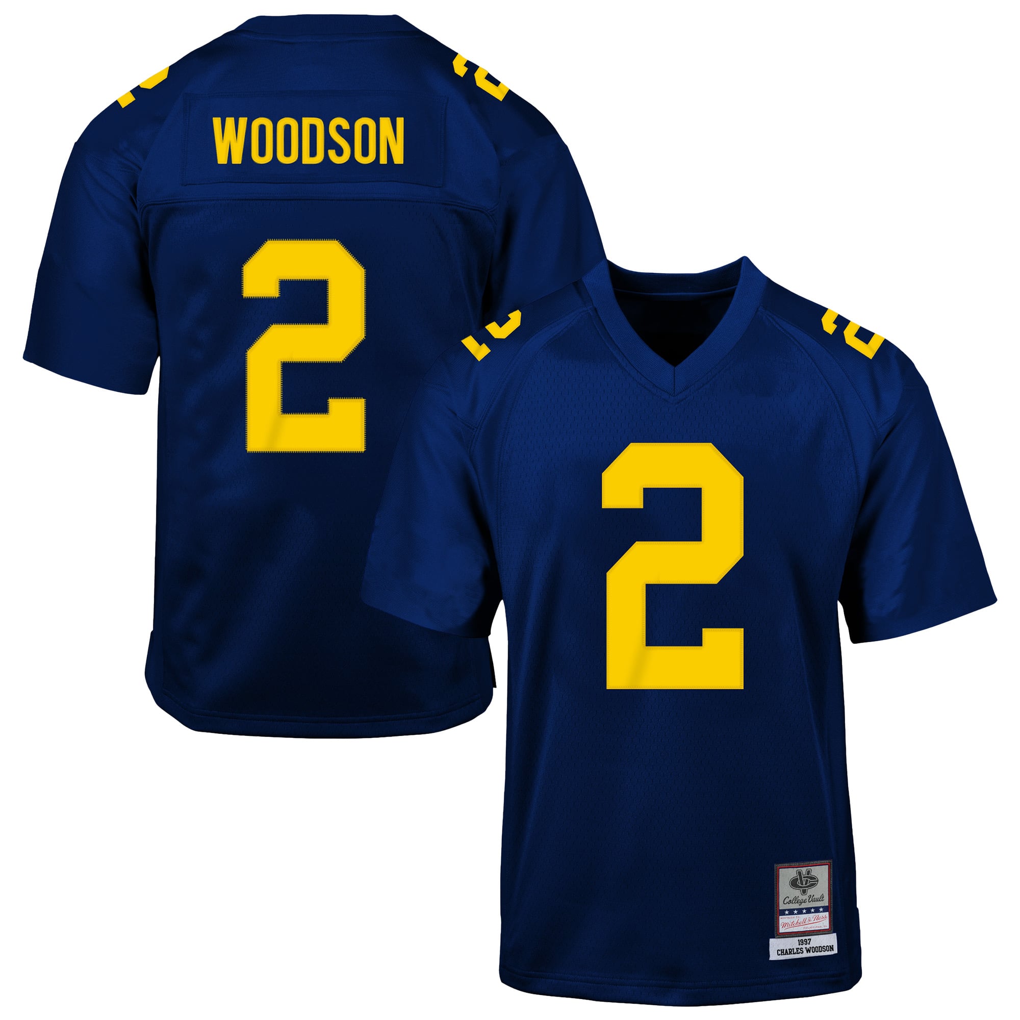 Maillot de football rétro Mitchell & Ness Charles Woodson bleu marine des Michigan Wolverines 1997 pour jeunes