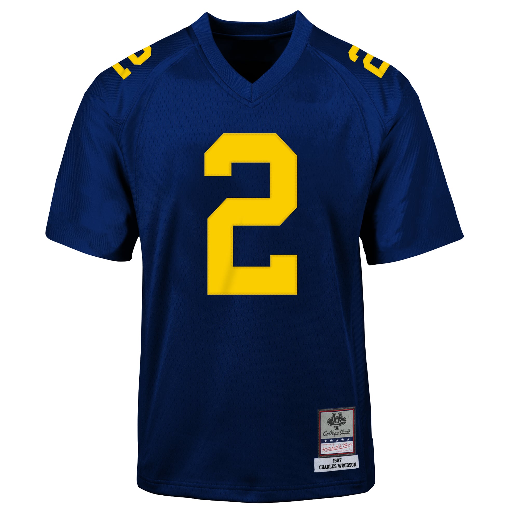 Maillot de football rétro Mitchell & Ness Charles Woodson bleu marine des Michigan Wolverines 1997 pour jeunes