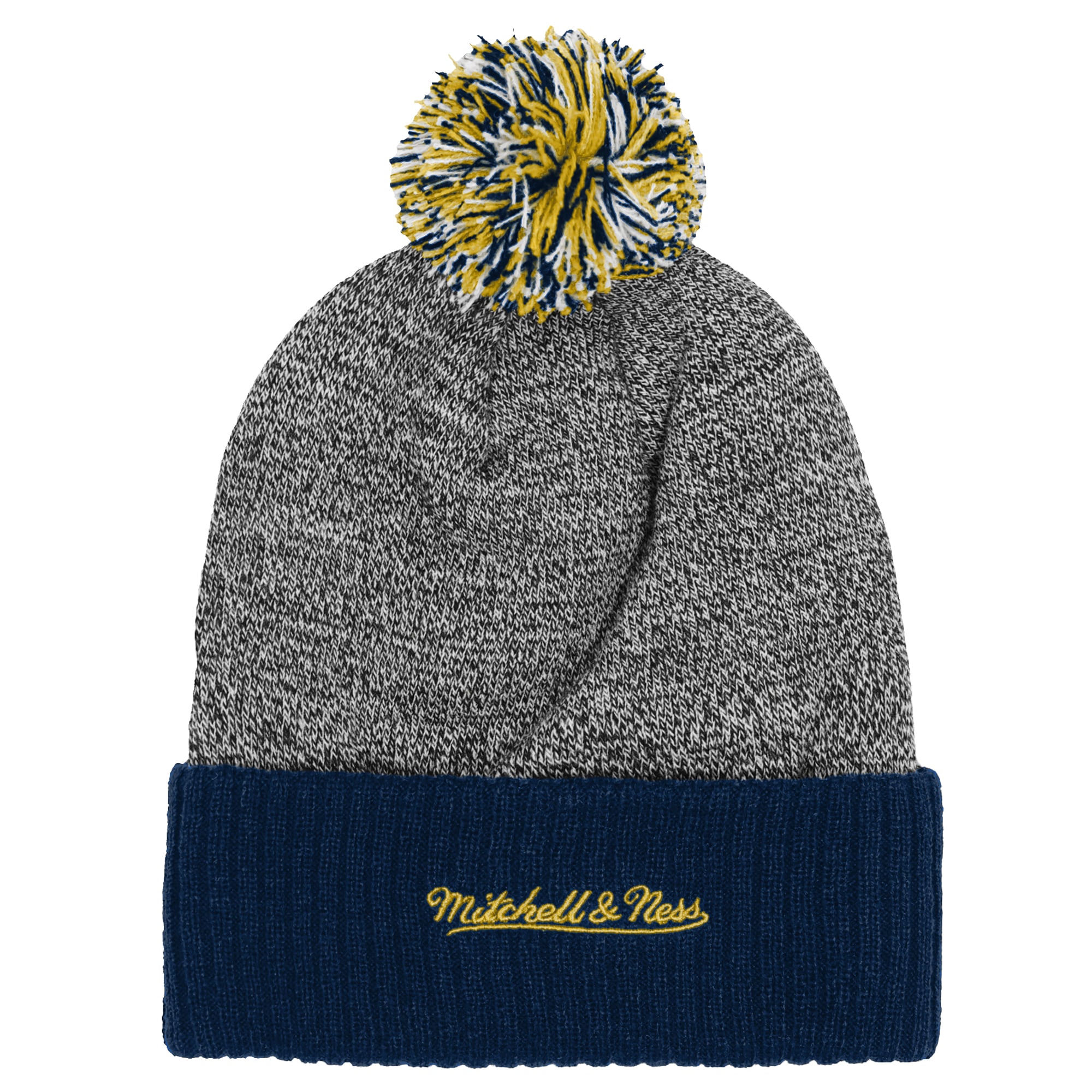 Bonnet à revers Mitchell & Ness bleu marine avec pompon, à l'effigie de la mascotte des Wolverines du Michigan, pour enfant.