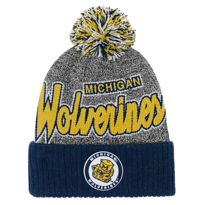 Michigan Wolverines Mitchell & Ness Mascot Cuffed Knit Hat with Pom - Navy
