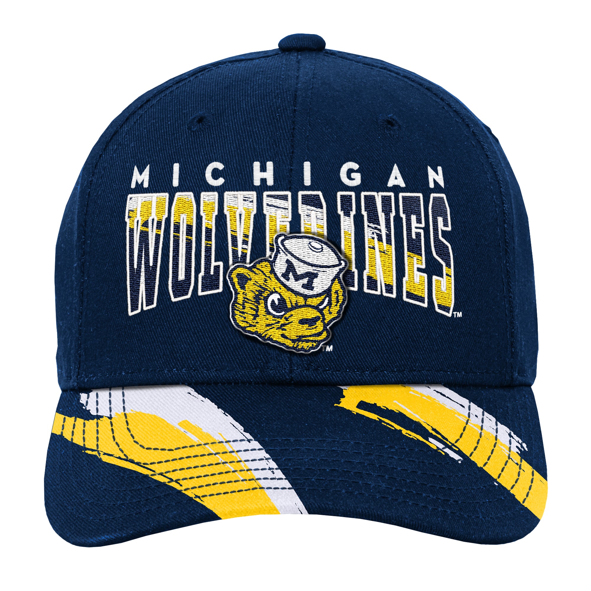 Youth Mitchell & Ness Navy Michigan Wolverines Mascot Streaks Pro Crown Adjustable Hat