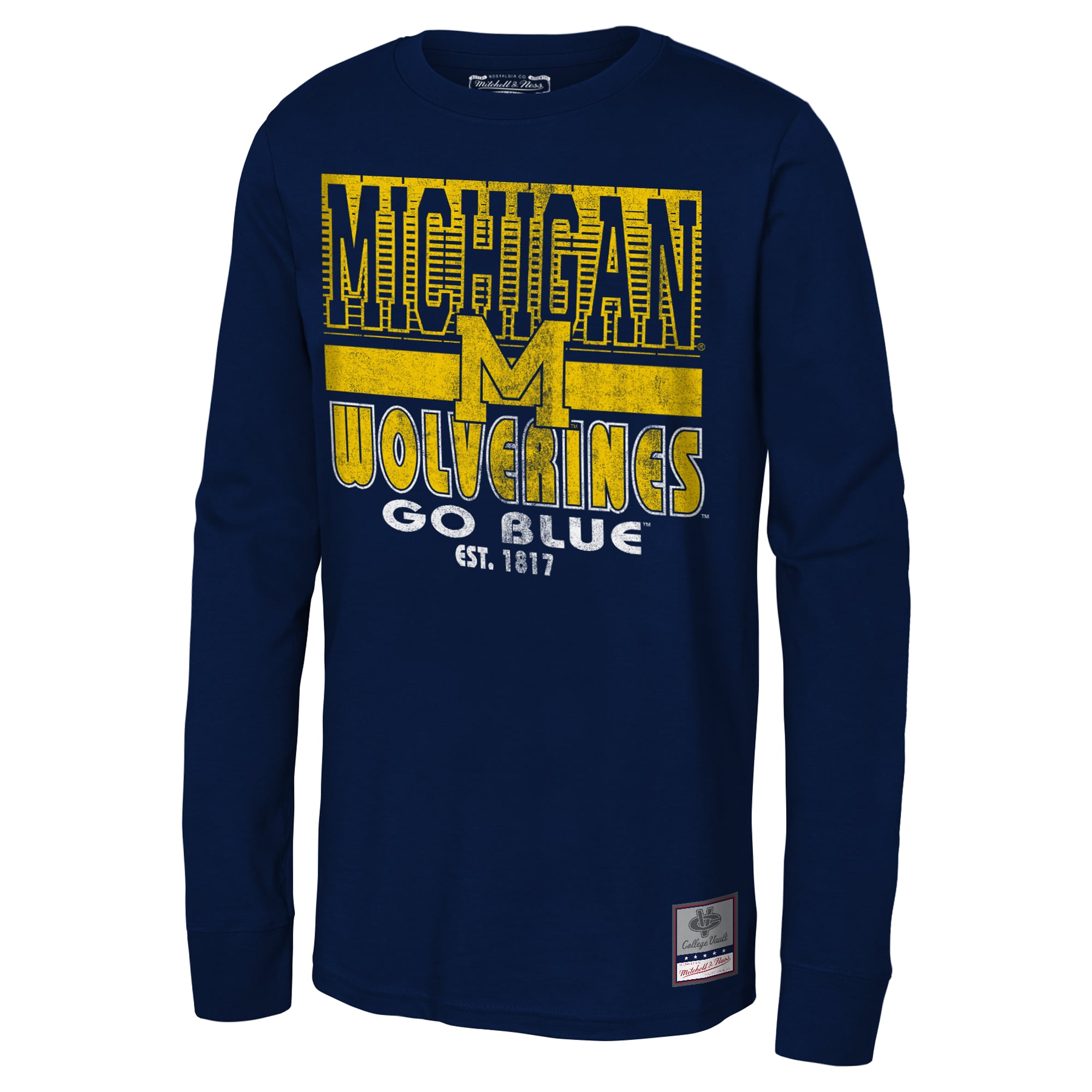T-shirt à manches longues Mitchell & Ness bleu marine Michigan Wolverines rétro pour jeunes