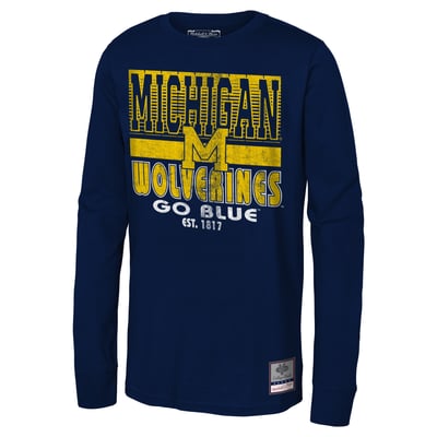 Michigan Wolverines Mitchell & Ness Youth Retro Big Game Long Sleeve T-Shirt - Navy