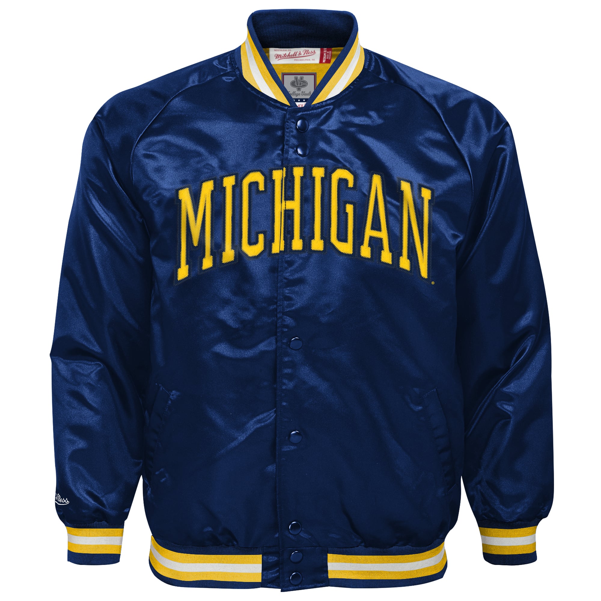 Youth Mitchell & Ness Navy Michigan Wolverines Satin Full-Snap Raglan Jacket