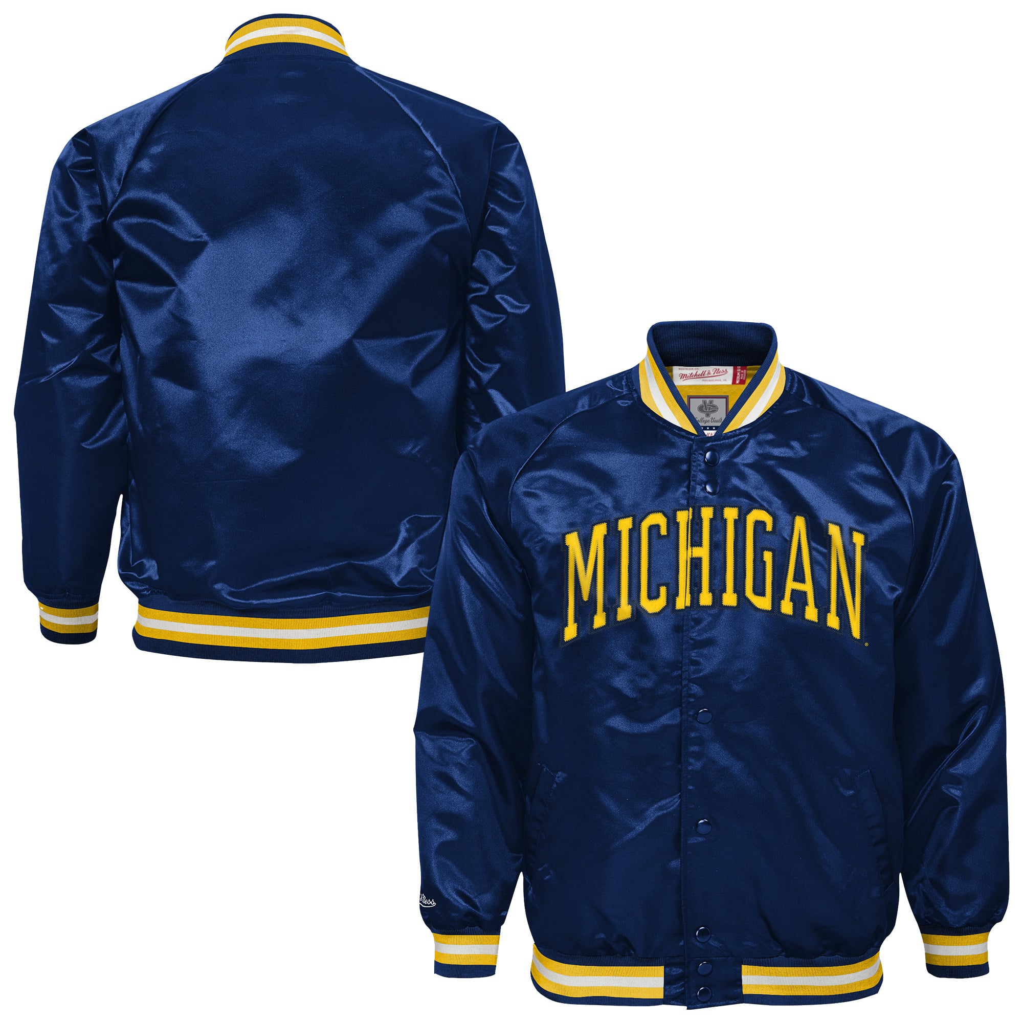 Youth Mitchell & Ness Navy Michigan Wolverines Satin Full-Snap Raglan Jacket