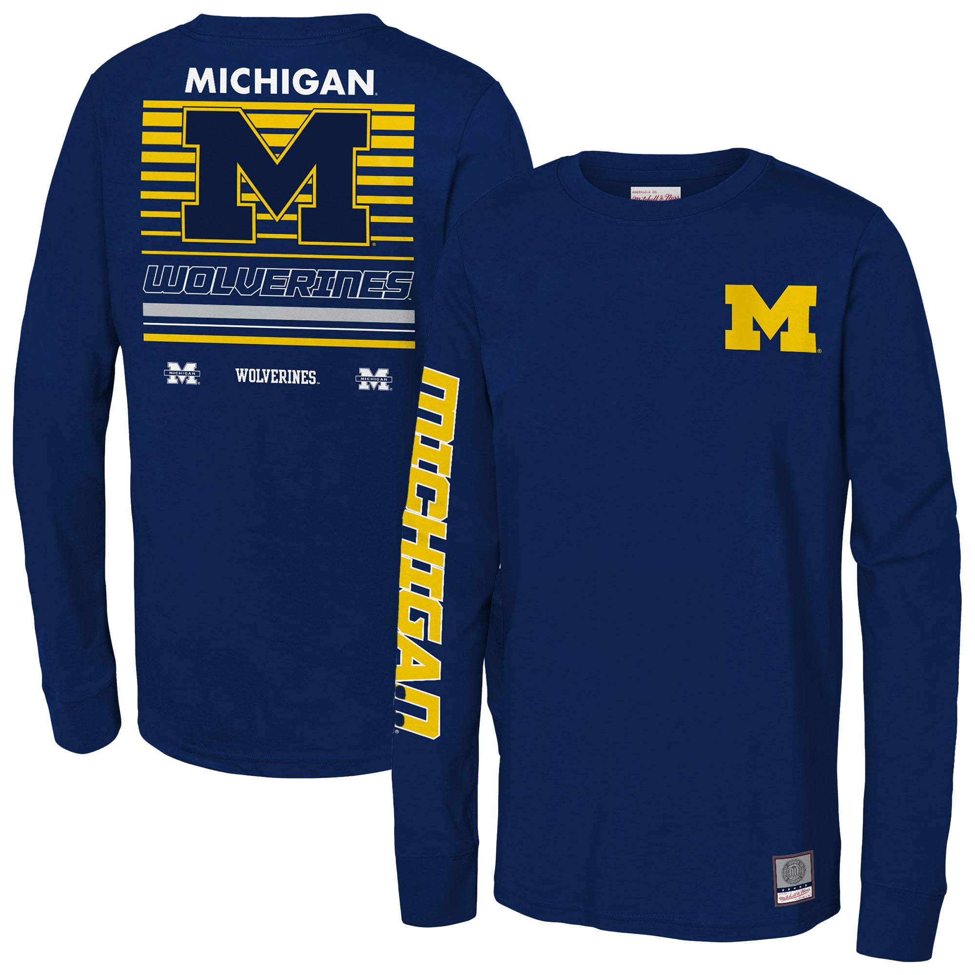 T-shirt à manches longues Mitchell & Ness bleu marine Michigan Wolverines Triple Play pour enfant