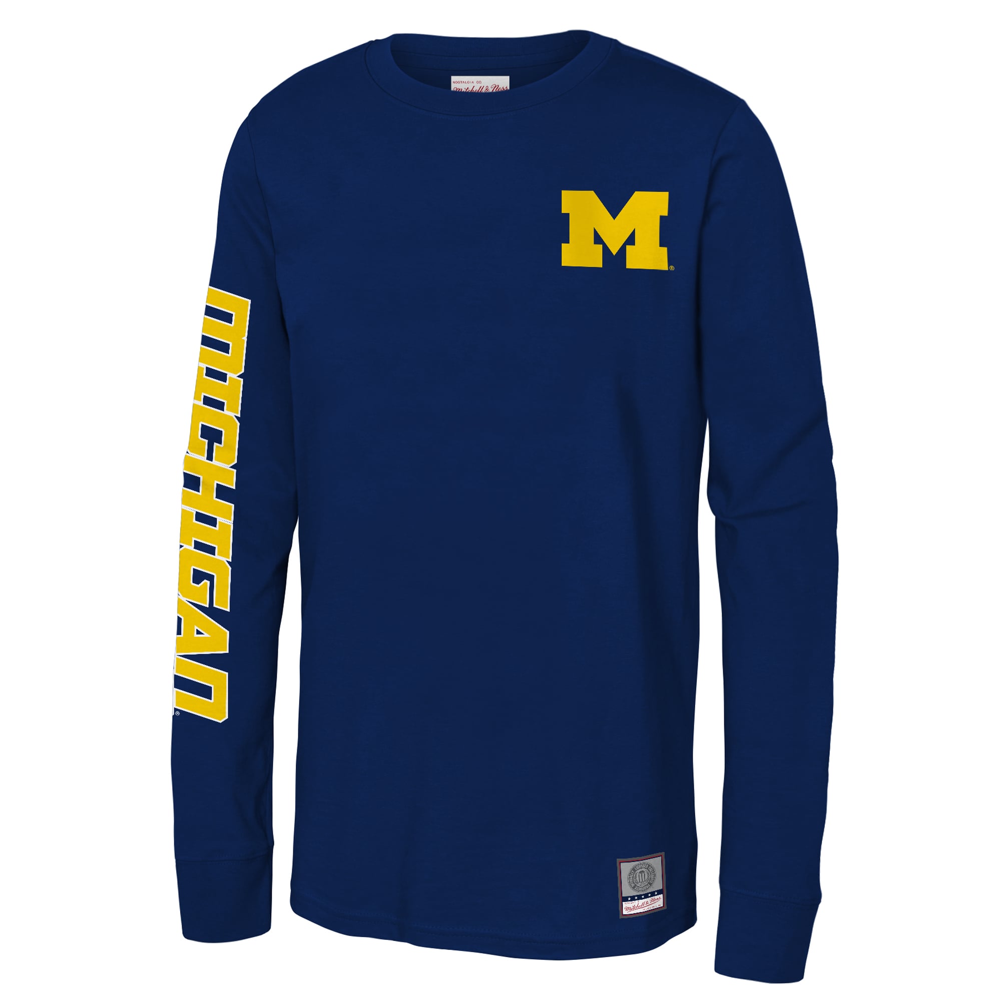 T-shirt à manches longues Mitchell & Ness bleu marine Michigan Wolverines Triple Play pour enfant