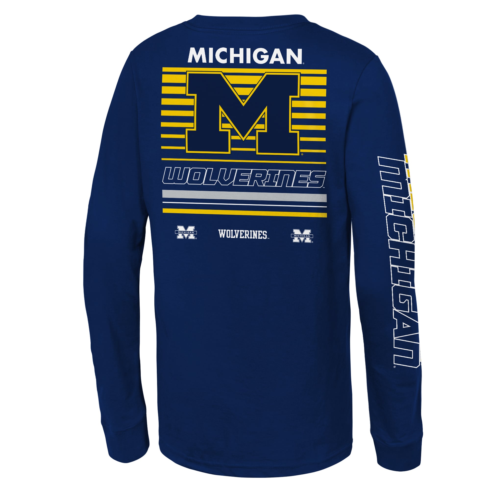 T-shirt à manches longues Mitchell & Ness bleu marine Michigan Wolverines Triple Play pour enfant