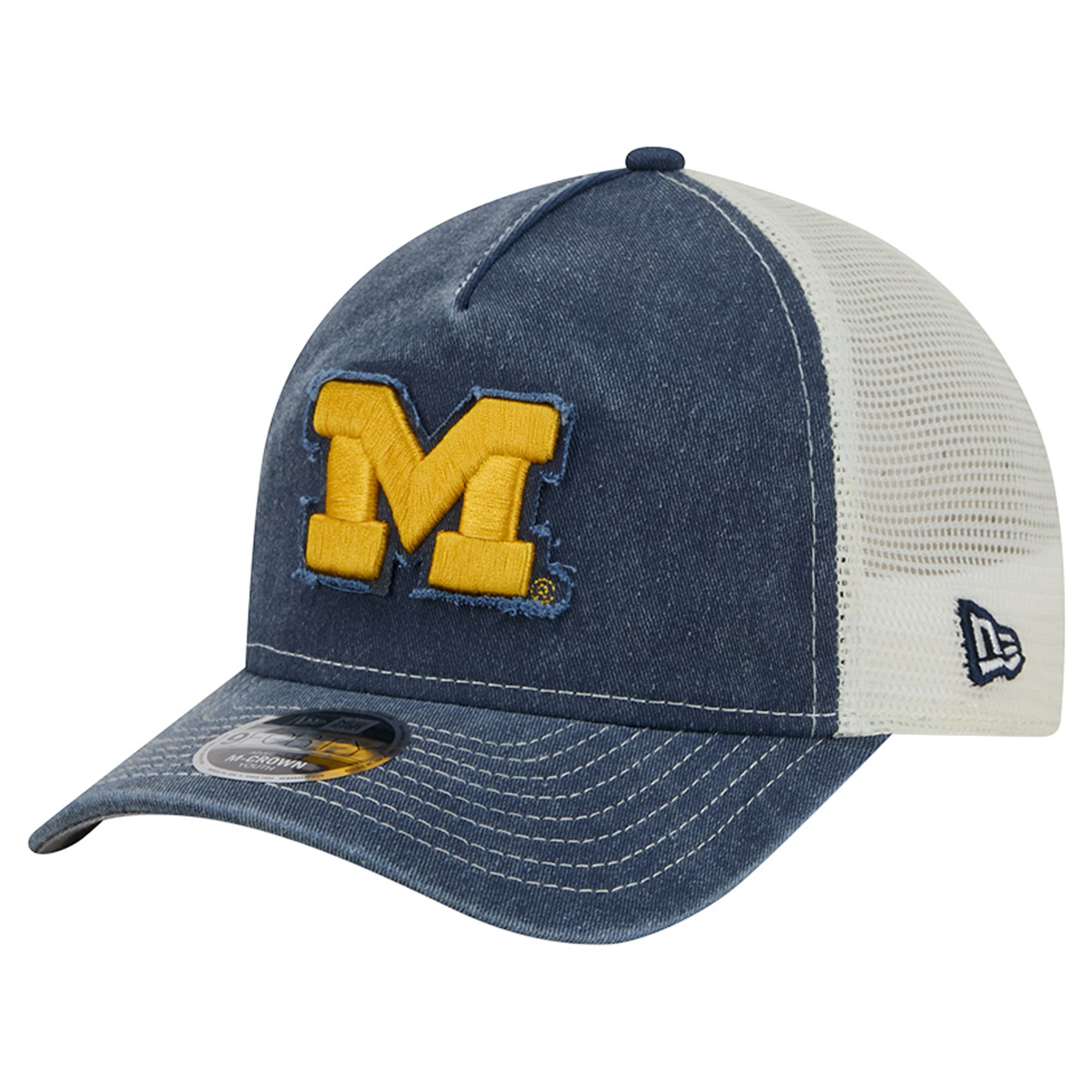 Casquette trucker rétro ajustable New Era 9FORTY A-Frame M-Crown pour jeunes, bleu marine, Michigan Wolverines