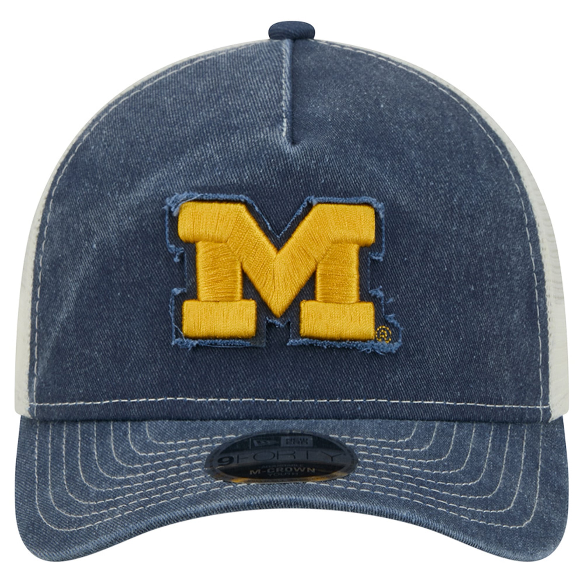 Casquette trucker rétro ajustable New Era 9FORTY A-Frame M-Crown pour jeunes, bleu marine, Michigan Wolverines