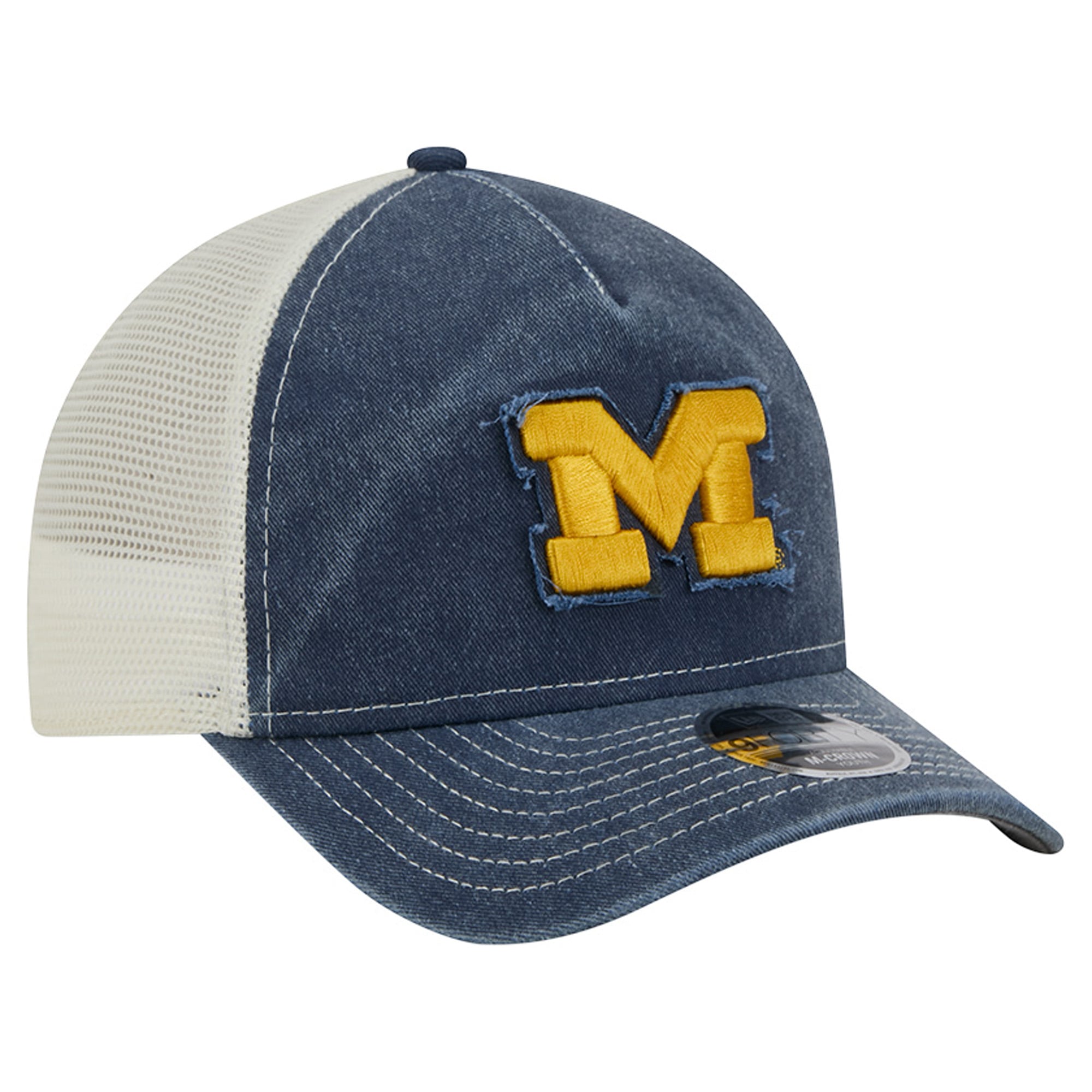 Casquette trucker rétro ajustable New Era 9FORTY A-Frame M-Crown pour jeunes, bleu marine, Michigan Wolverines