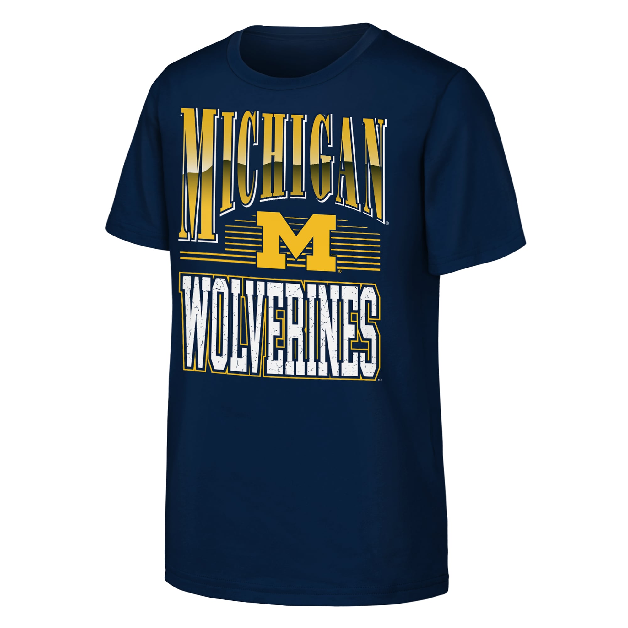 T-shirt Outerstuff bleu marine Michigan Wolverines à encolure chromée pour jeunes