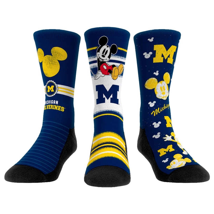 Michigan Tech Socks Youth Rock Em Socks Michigan Wolverines Logo Disney Three-Pack Crew Socks