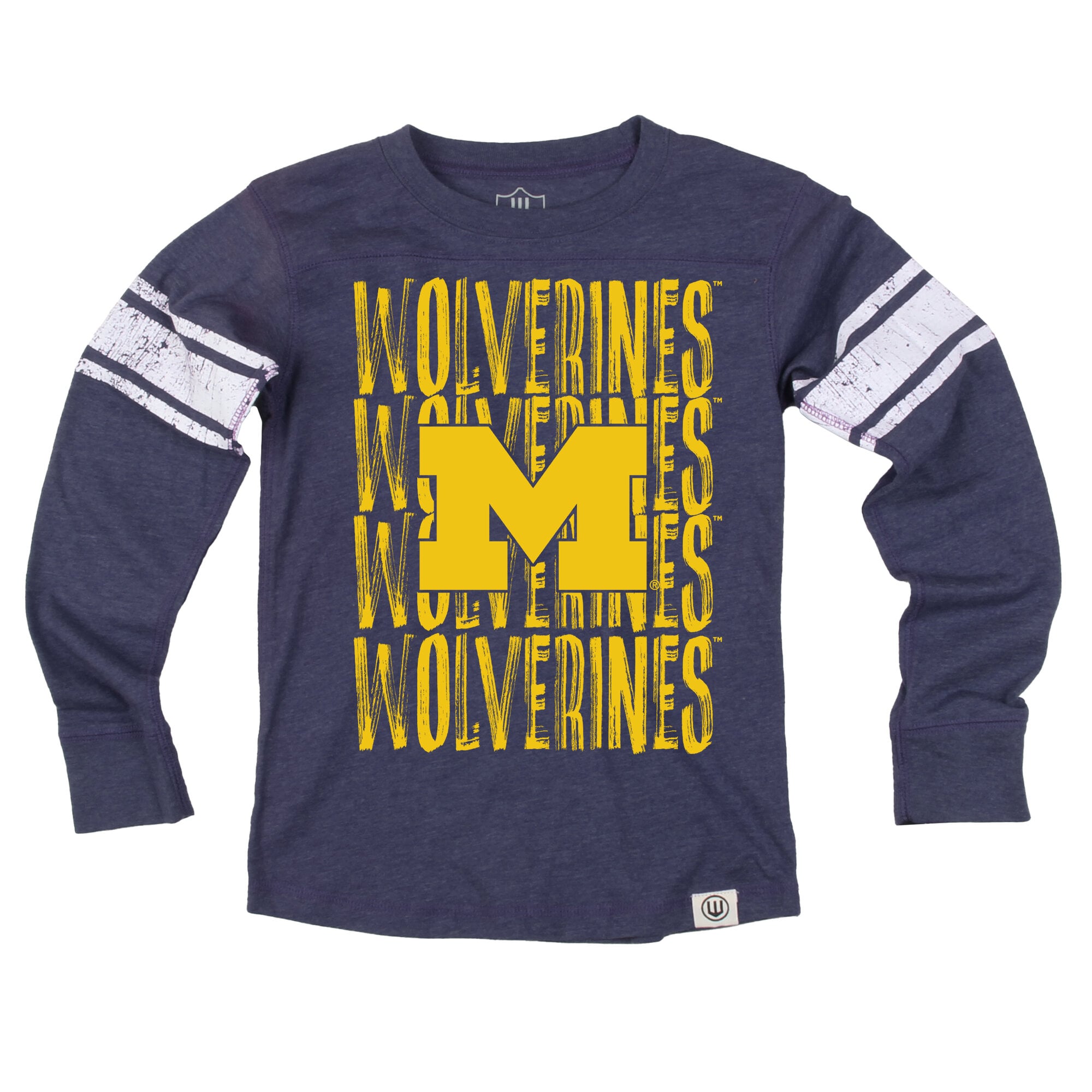 T-shirt de football à manches longues Wes & Willy bleu marine des Michigan Wolverines pour jeunes