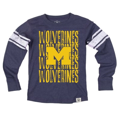  Michigan Wolverines Wes & Willy Youth Long Sleeve Football Jersey T-Shirt - Navy