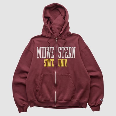 Midwestern State Mustangs Champion 2000s Hooded Full Zip Sweatshirt - Maroon - L by Fanatics Real Vintage