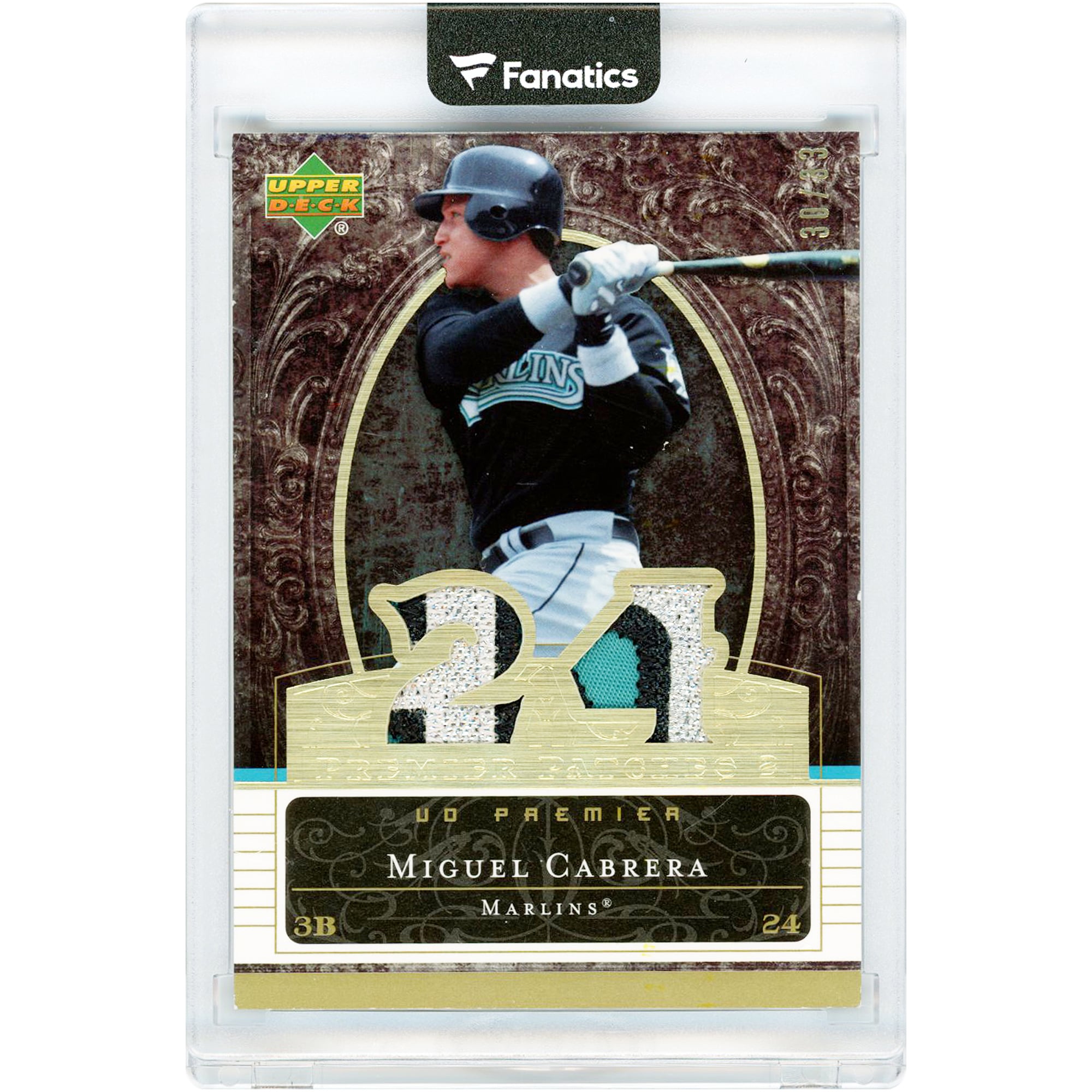 Miguel Cabrera Florida Marlins 2007 Upper Deck Premier Gold Premier Patches Dual 3 Color Game Used Jersey Relics #PP2-MC #30/33 Card