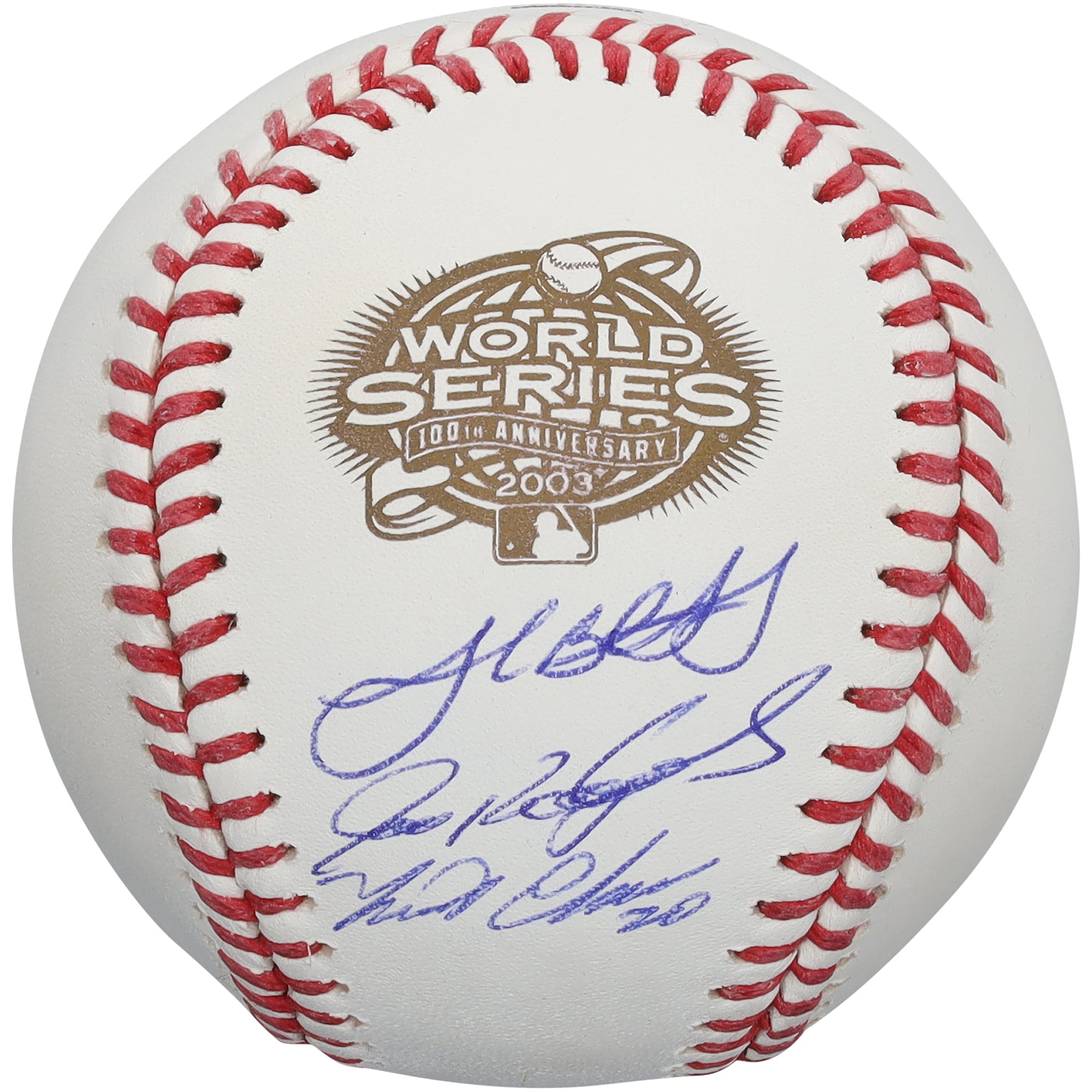 Miguel Cabrera, Josh Beckett & Ivan Rodriguez Florida Marlins Autographed 2003 World Series Logo Baseball