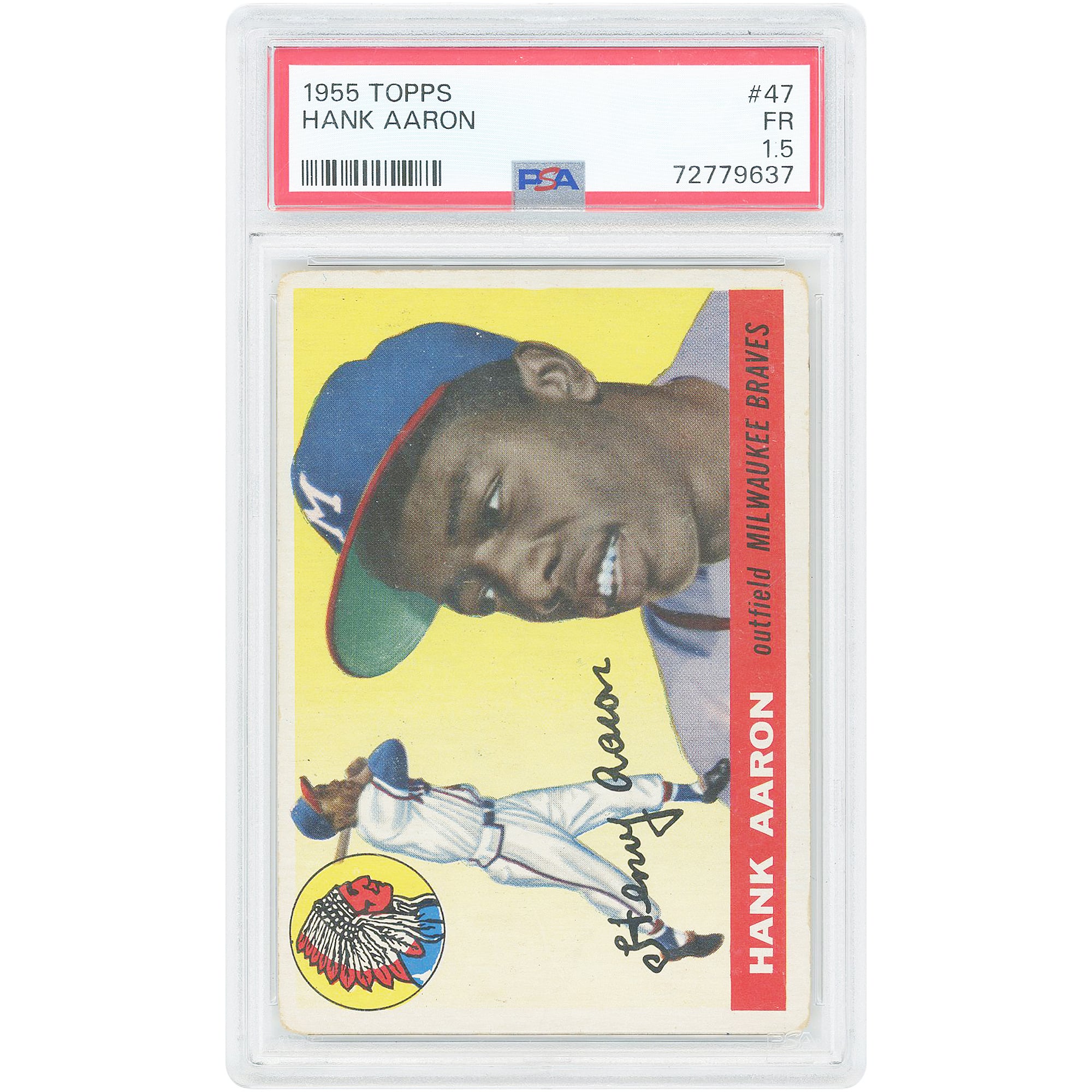 Carte Topps 1955 de Hank Aaron (Braves de Milwaukee), numéro 47, authentifiée par PSA (1,5 pouce).