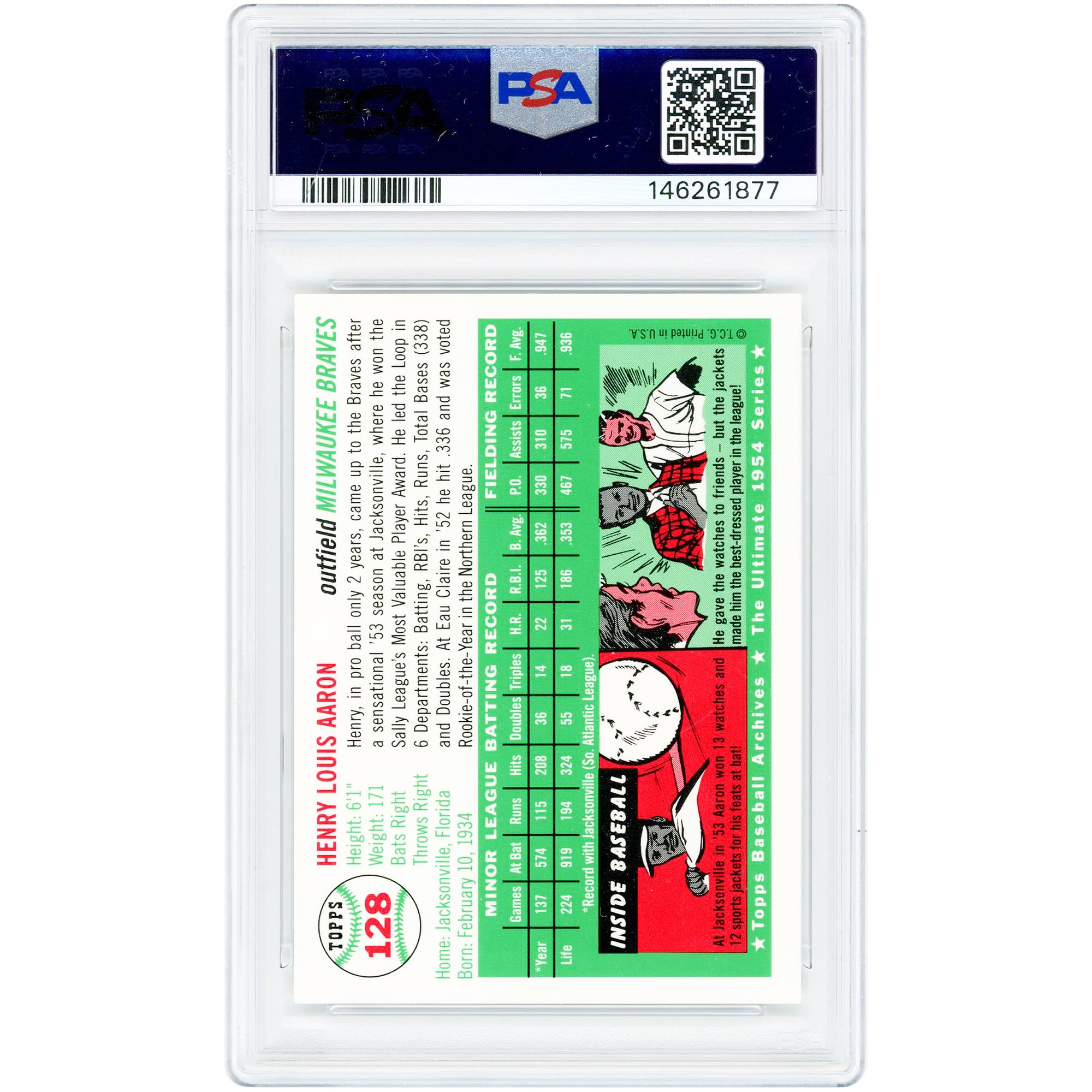 Hank Aaron Milwaukee Braves Autographed 1994 Topps Archives '54 Reprint Gold #128 PSA Authenticated Card