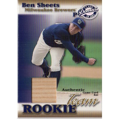 2001 Donruss Class of 2001 Rookie Team Materials #RT11 Ben Sheets Bat/200
