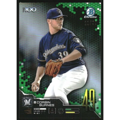 2019 Bowman Chrome Scouts Top 100 Green Refractors #BTP49 Corbin Burnes