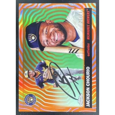 2025 Topps Chrome Platinum Anniversary Orange Vibrations #16 Jackson Chourio /25