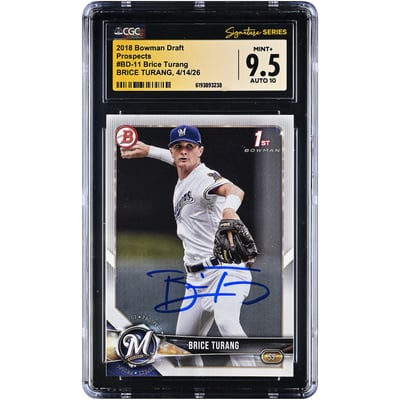 Brice Turang Milwaukee Brewers Autographed 2018 Bowman Draft Prospects #BD-11 CGC Fanatics Witnessed Authenticated 9.5/10 Card