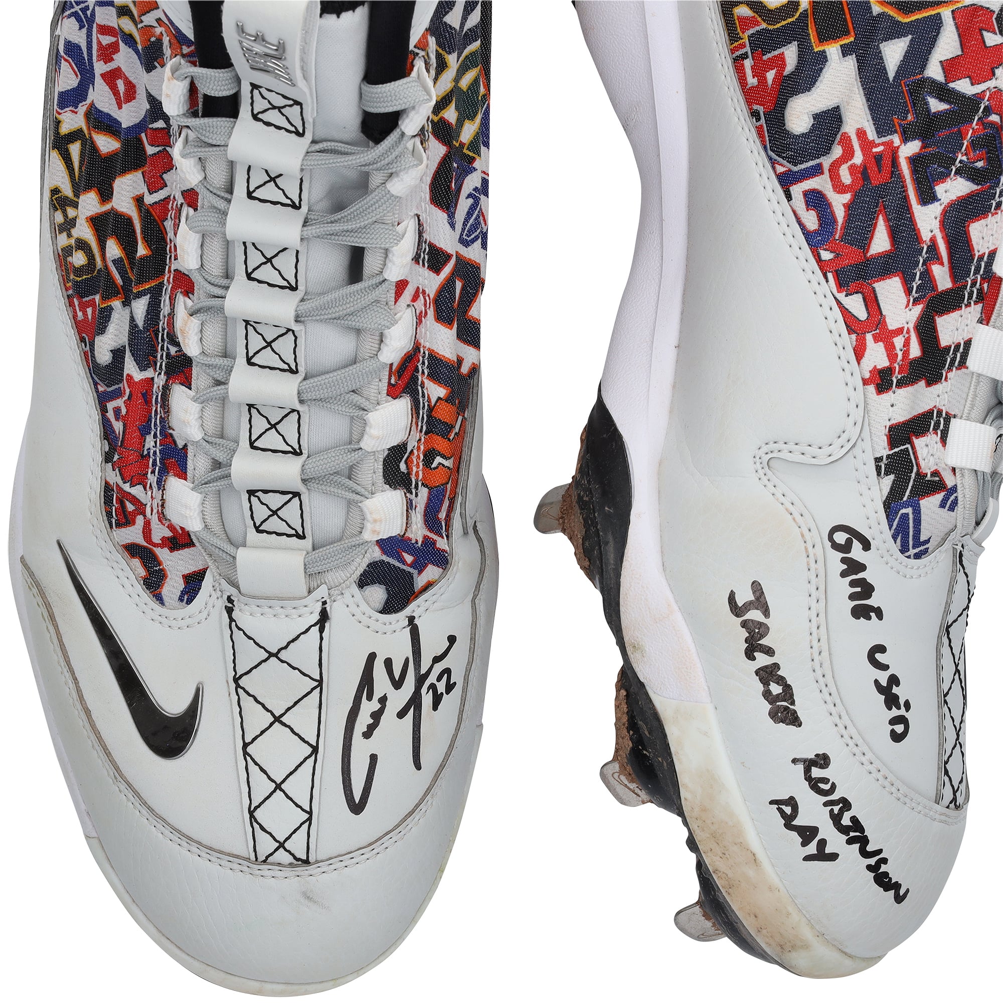 Christian Yelich Milwaukee Brewers Autographed Game-Used White Nike Cleats vs. Detroit Tigers on April 15, 2025 with Multiple Inscriptions