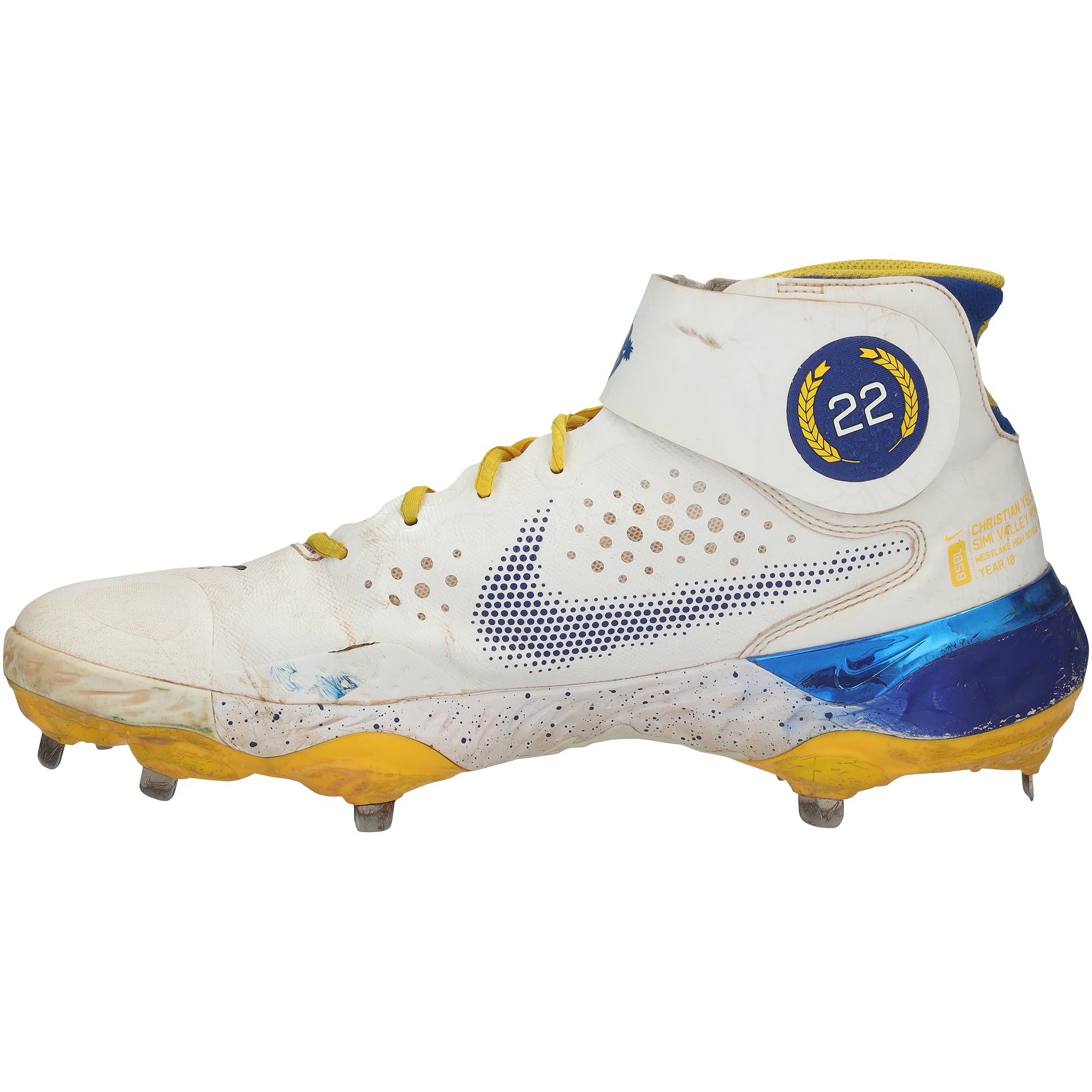 Christian Yelich Milwaukee Brewers Autographed Game-Used White Nike Cleats vs. Los Angeles Dodgers on August 18, 2022 with "Game Used" Inscription