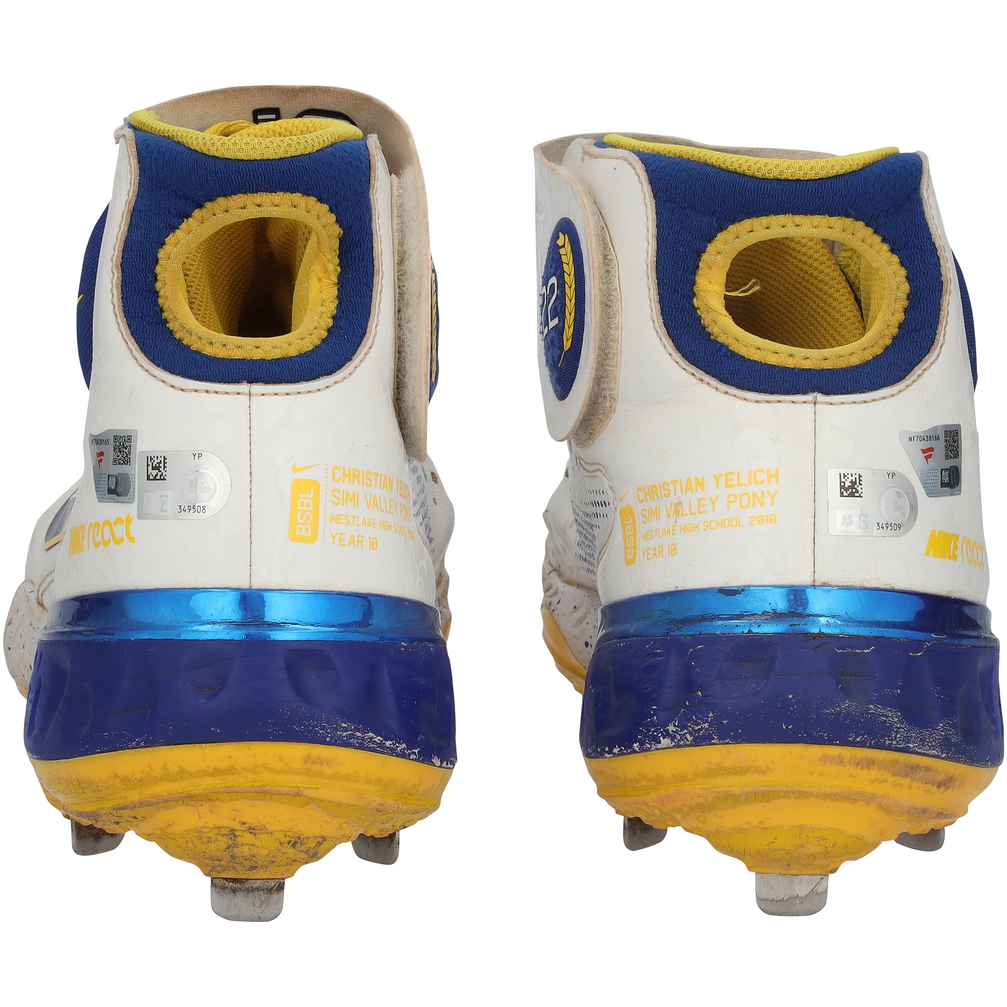 Christian Yelich Milwaukee Brewers Autographed Game-Used White Nike Cleats vs. Los Angeles Dodgers on August 18, 2022 with "Game Used" Inscription