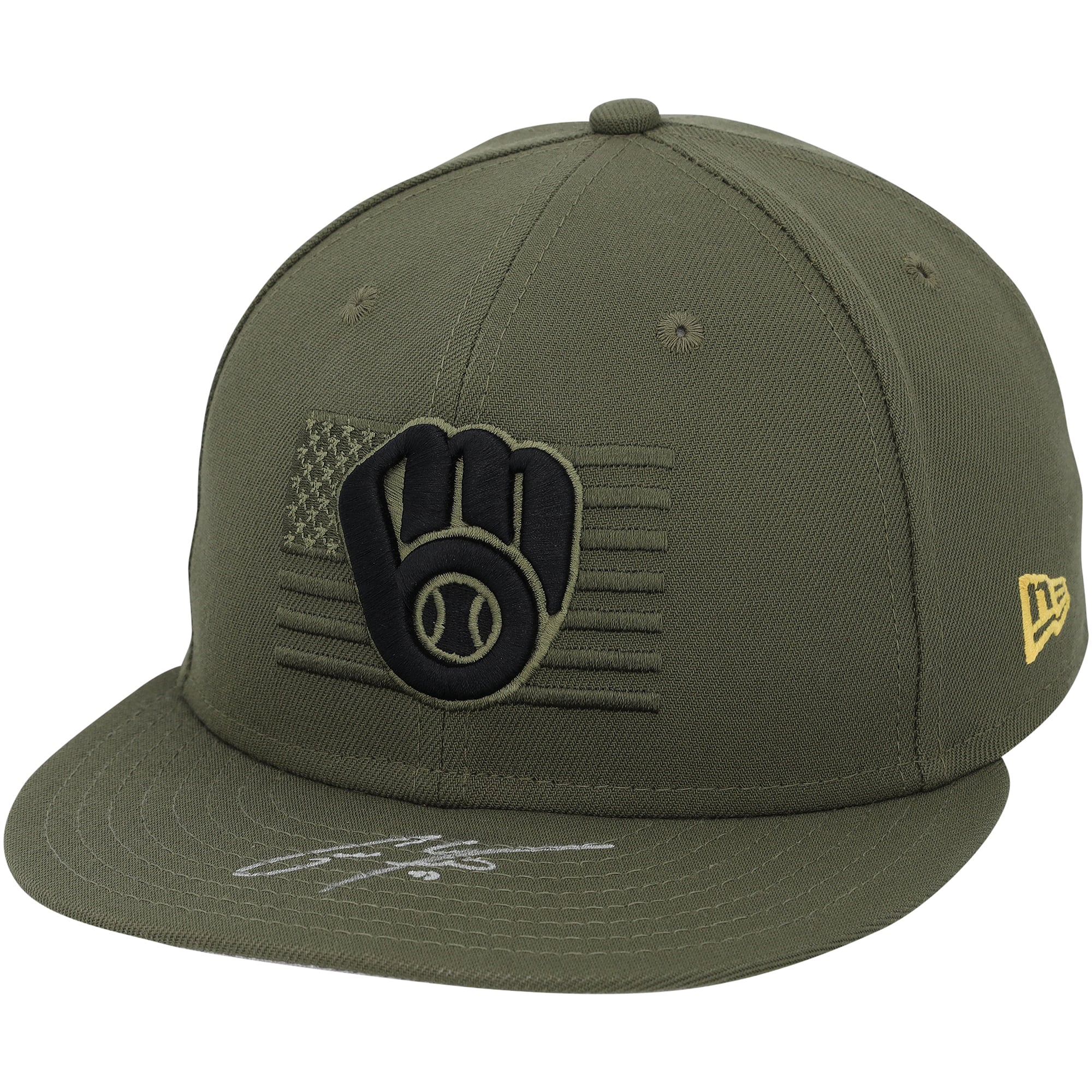 Casquette verte autographiée par Christian Yelich, joueur des Brewers de Milwaukee, saison 2023 de la MLB
